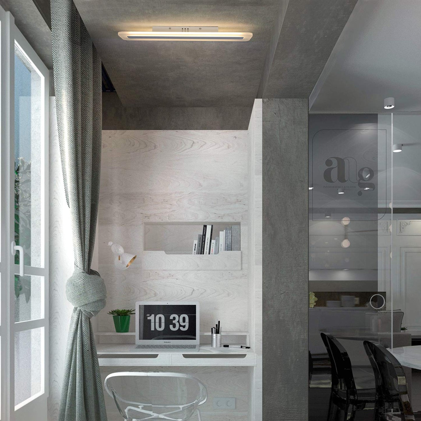 ZMH LED Deckenleuchte Deckenlampe Panel - Wohnzimmerlampe Dimmbar 60CM B¨¹rolampe Modern mit Fernbedienung Schlafzimmerlampe Flach K¨¹chenlampe Acryl Wei? Lang f¨¹r Flur Wohnzimmer Schlafzimmer B¨¹ro