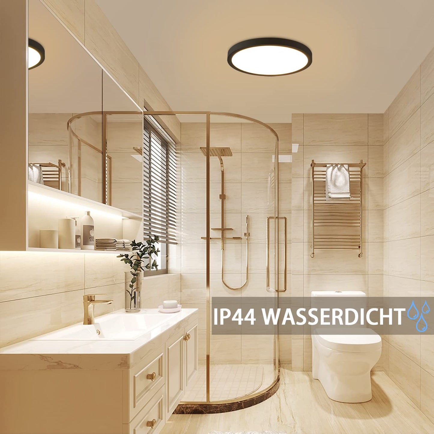 ZMH Deckenlampe LED Deckenleuchte Flach - Schlafzimmerlampe ?22cm Badezimmerlampe Schwarz 15W Schlafzimmer Deckenbeleuchtung Badlampe IP44 K¨¹chenlampe Rund Flurlampe Warmwei? f¨¹r Badezimmer K¨¹che Flur