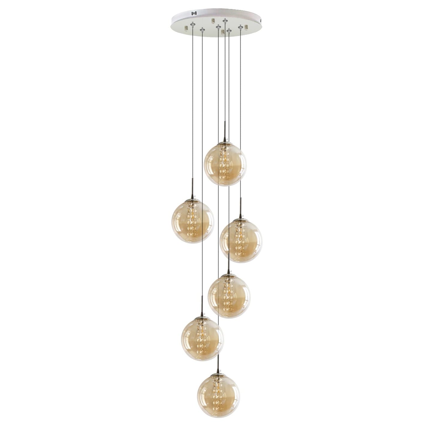 ZMH Pendelleuchte esstisch Pendellampe H?henverstellbar kugel H?ngeleuchte 6-Flammig aus Glas in Farbe Bernstein K¨¹chen Wohnzimmerlampe Schlafzimmerlampe Flurlampe