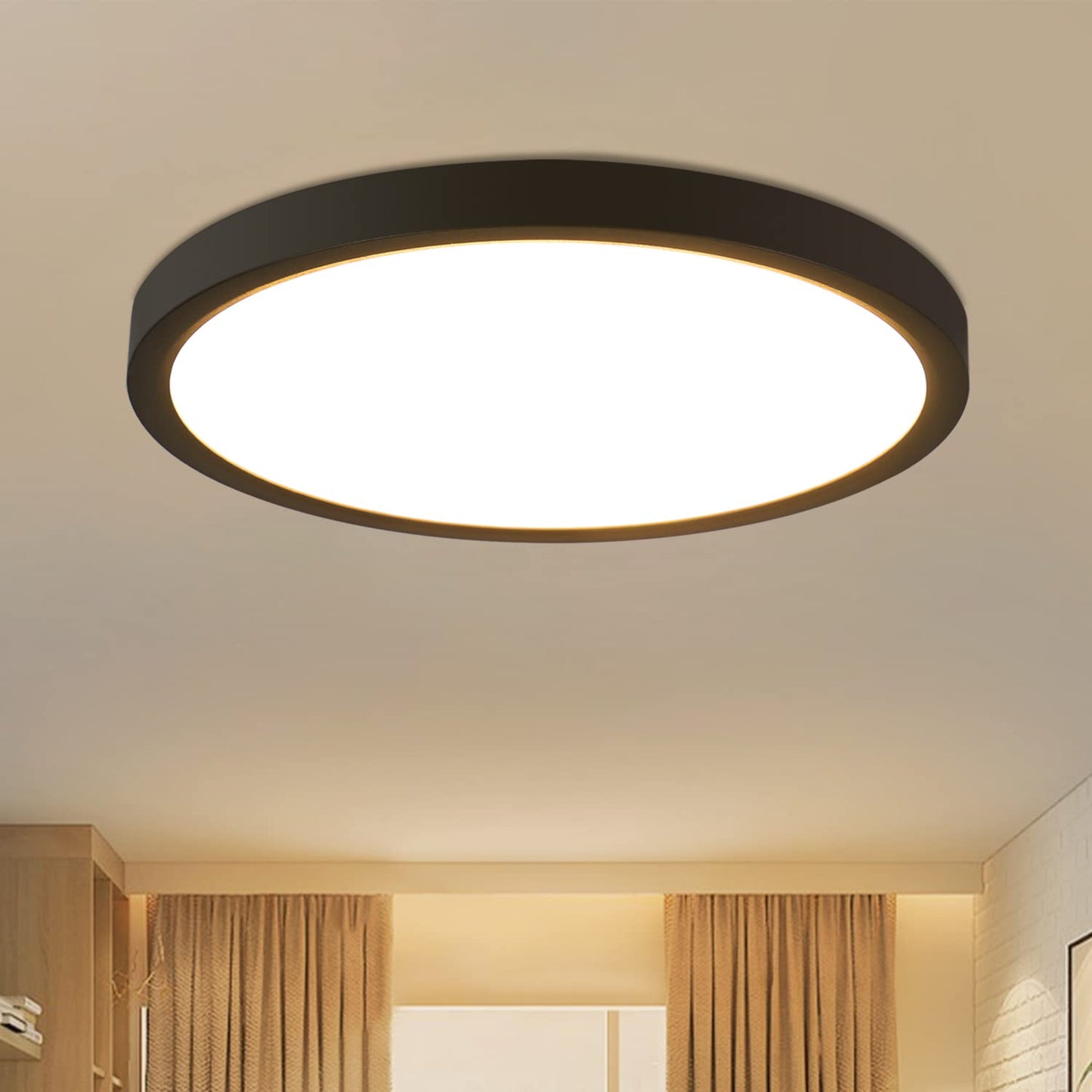 ZMH Deckenlampe LED Deckenleuchte Flach - Schlafzimmerlampe ?22cm Badezimmerlampe Schwarz 15W Schlafzimmer Deckenbeleuchtung Badlampe IP44 K¨¹chenlampe Rund Flurlampe Warmwei? f¨¹r Badezimmer K¨¹che Flur