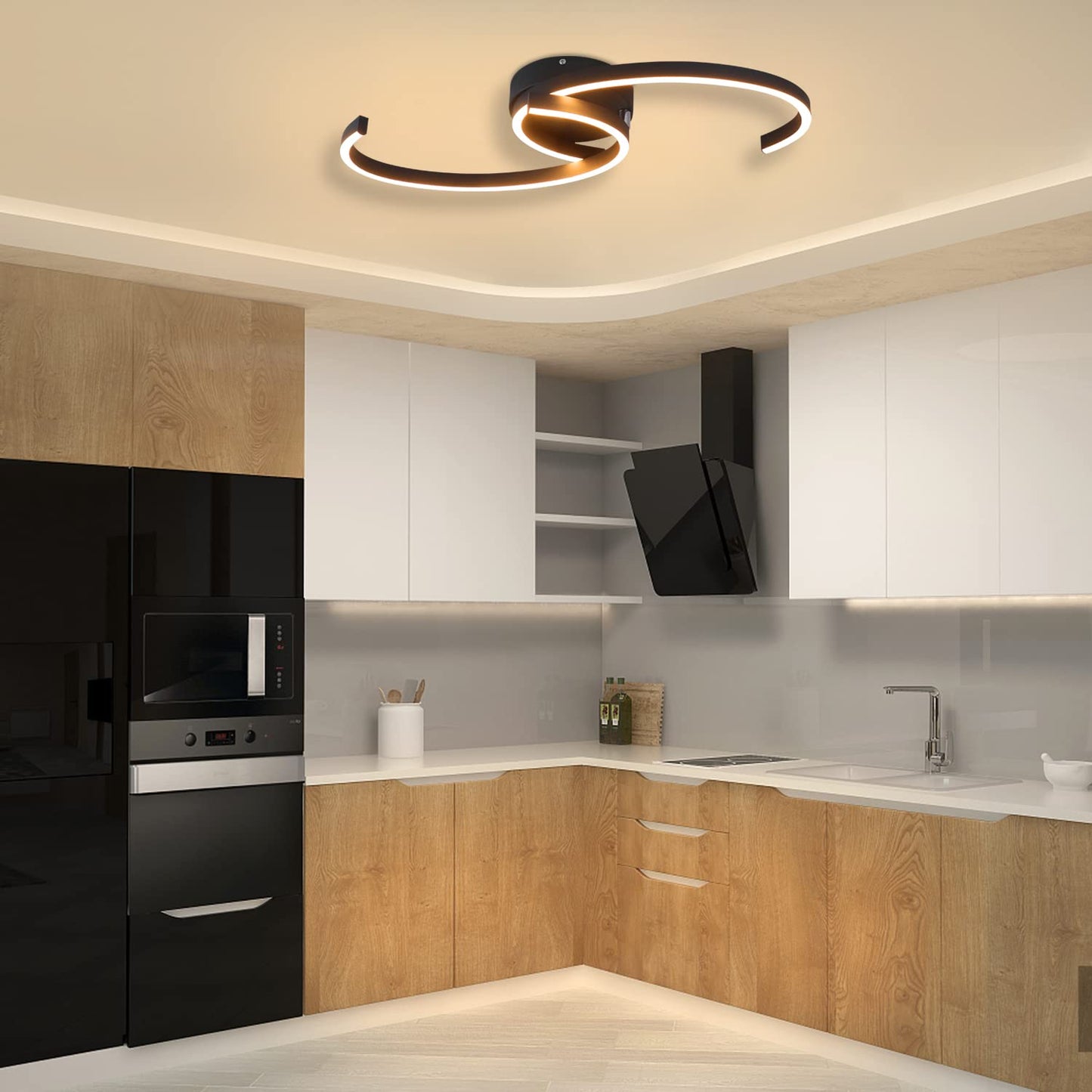 ZMH Deckenlampe LED Deckenleuchte Wohnzimmer - Wohnzimmerlampe Modern 60CM Schlafzimmerlampe Schwarz 24W Schlafzimmer Deckenbeleuchtung Flurlampe Warmwei? f¨¹r Schlafzimmer K¨¹che Flur Esszimmer