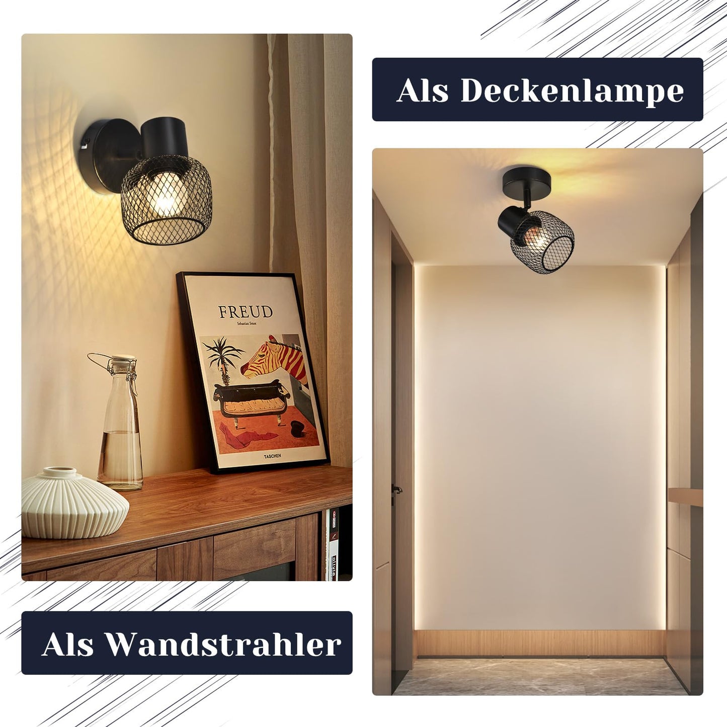ZMH Deckenstrahler Schwarz 1 Flammig Deckenleuchte - Deckenlampe Metall Flurlampe Vintage Schwenkbar 330¡ãStrahler E27 Innen f¨¹r K¨¹che flur Kinderzimmer Wohnzimmer Schlafzimmer Max.40W