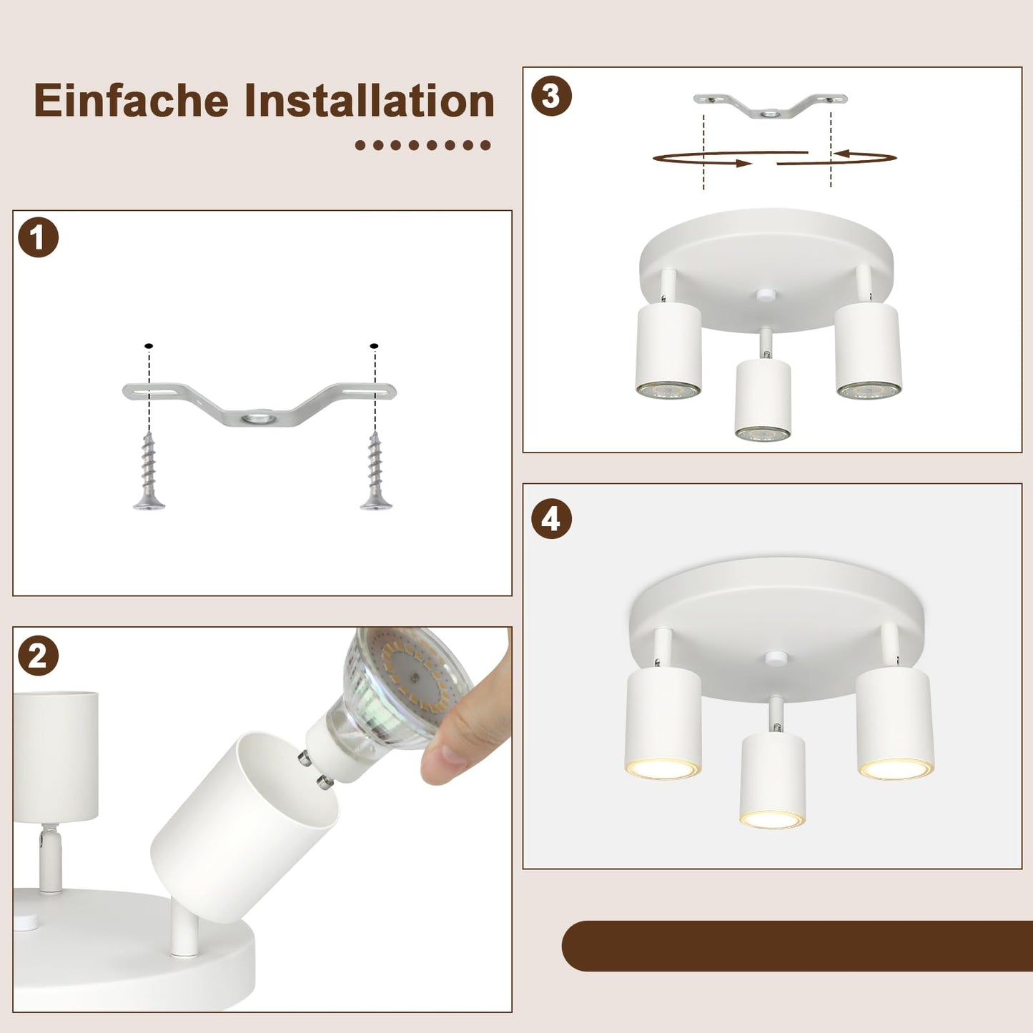 ZMH LED Deckenlampe Flur Deckenleuchte Wohnzimmer - Deckenstrahler 3 Flammig Modern Strahler Wei? Rund Deckenspots GU10 Metall Flurlampe Spot Schwenkbar Design Spotleuchte f¨¹r Schlafzimmer K¨¹che
