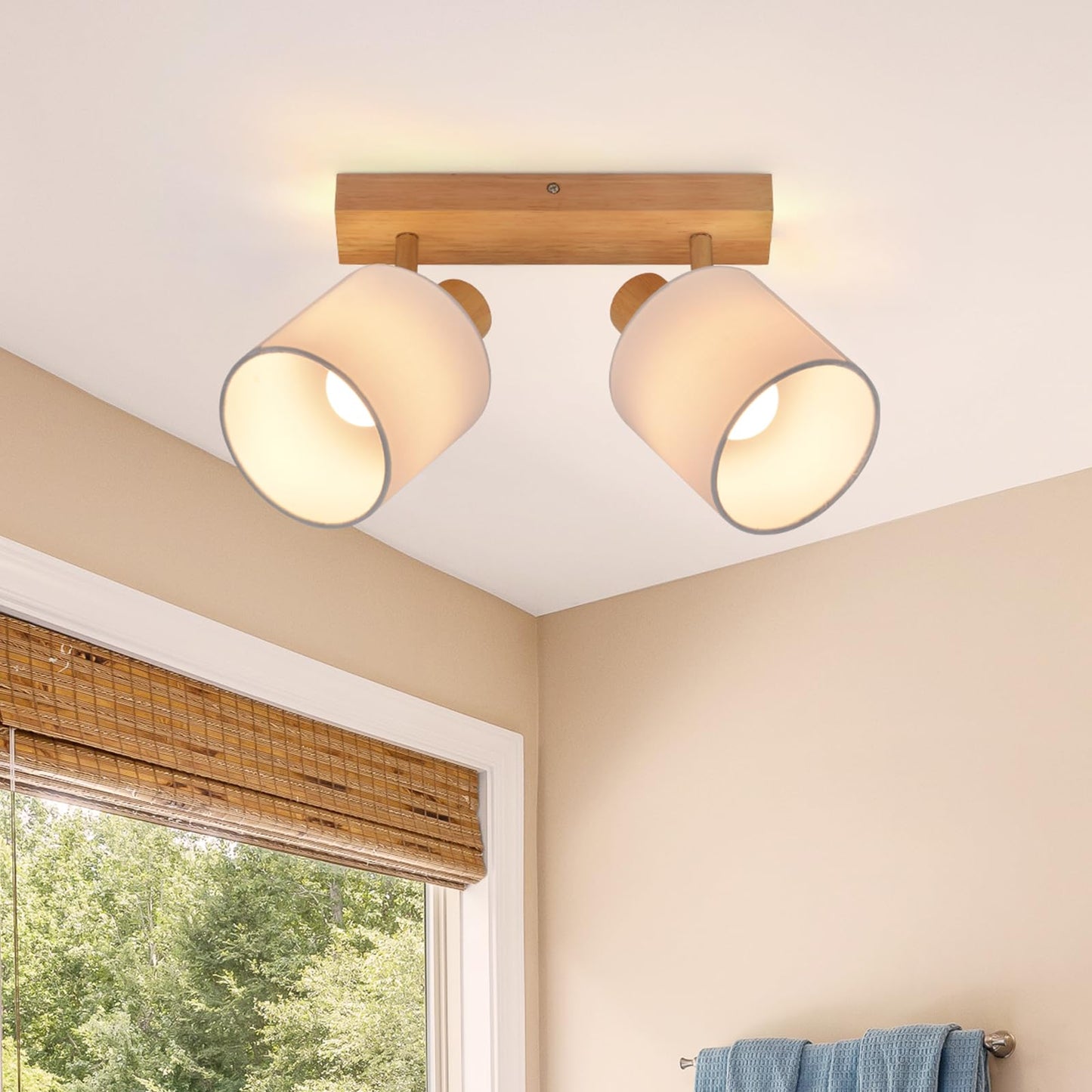 ZMH Deckenleuchte 2 Flammig Deckenlampe Flur - Deckenstrahler Vintage Holz Deckenspot Wandstrahler Schwenkbar 350¡ã E14 MAX.25W lampe f¨¹r Wohnzimmer Schlafzimmer K¨¹che (ohne Leuchtmittel)