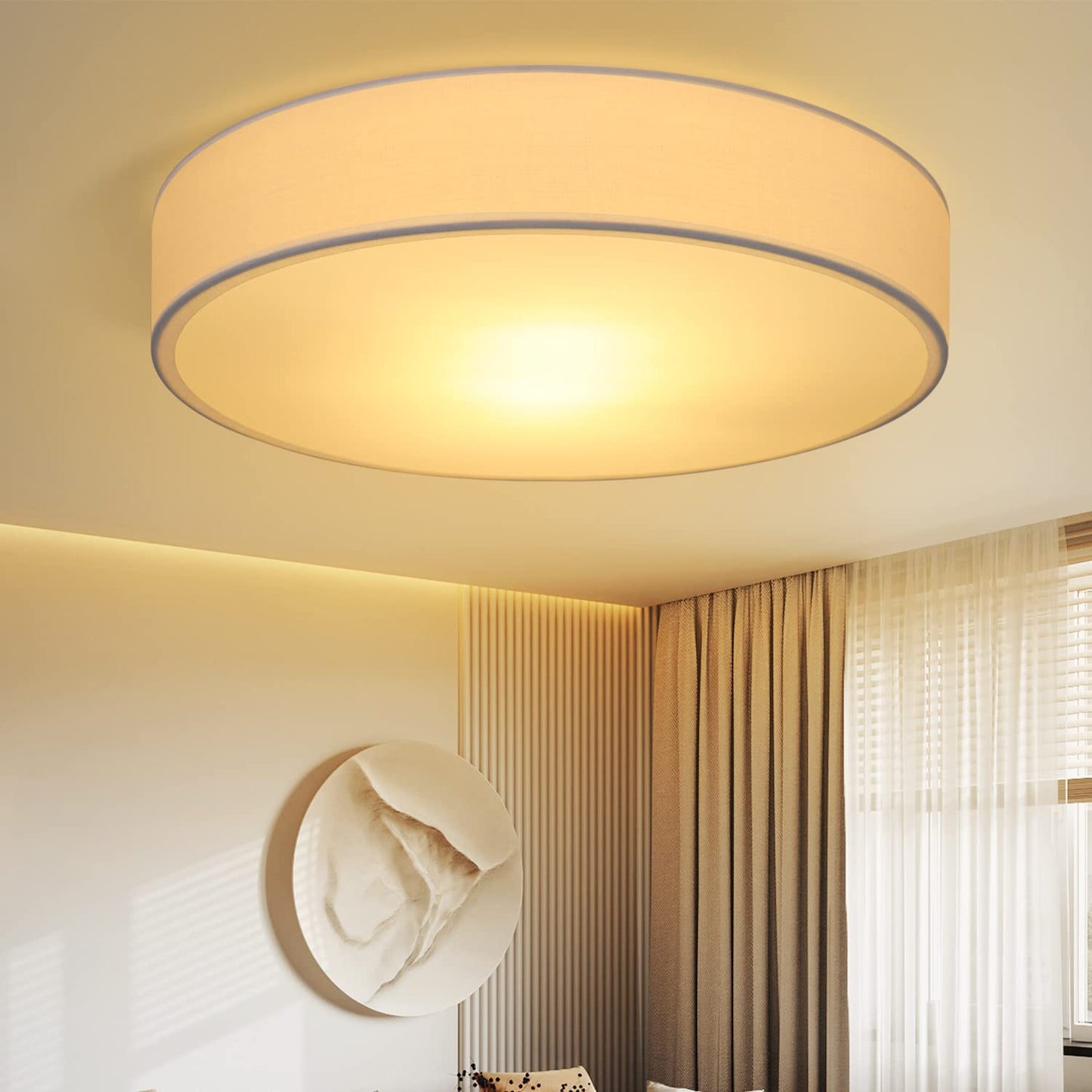 ZMH Deckenlampe Schlafzimmer Deckenleuchte Rund - Modern Schlafzimmerlampe 2 Flammig E27 Stoff Wohnzimmerlampe Wei? 38CM K¨¹chenlampe mit Stoffschirm Flurlampe f¨¹r Wohnzimmer K¨¹che Flur