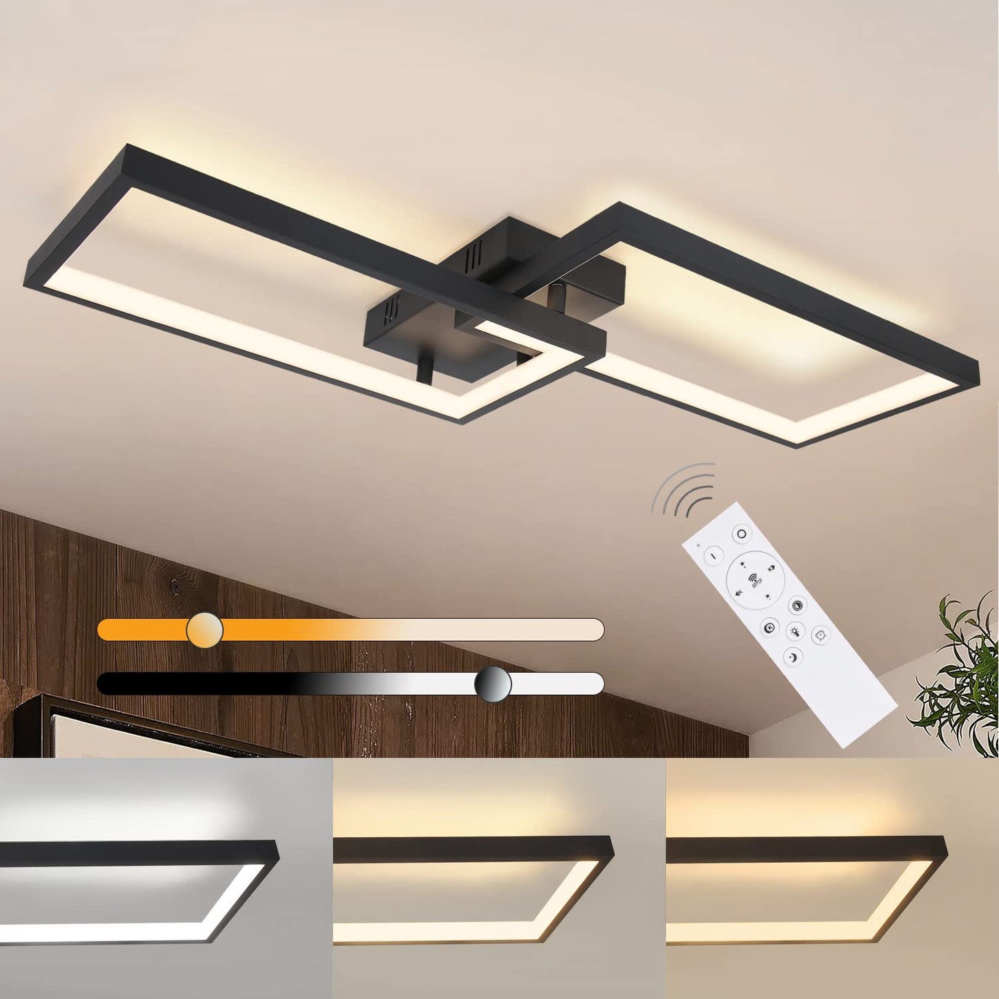 ZMH Deckenlampe LED Deckenleuchte Dimmbar mit Fernbedienung 40W Schwarz Wohnzimmerlampe aus Metall Modern Design Schlafzimmerlampe K¨¹chenlampe f¨¹r Schlafzimmer Esszimmer Wohnzimmer Arbeitszimmer