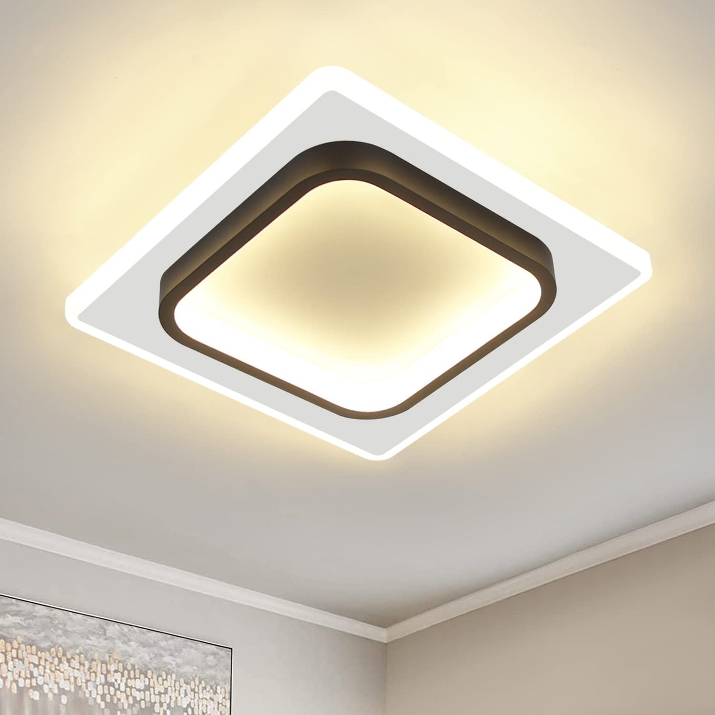 ZMH LED Deckenlampe Schlafzimmer Modern Deckenleuchte - Warmwei? Flurlampe Schwarz Schlafzimmerlampe 16W Acryl Wohnzimmerlampe Klein Design K¨¹chenlampe f¨¹r Flur Wohnzimmer Kinderzimmer K¨¹che