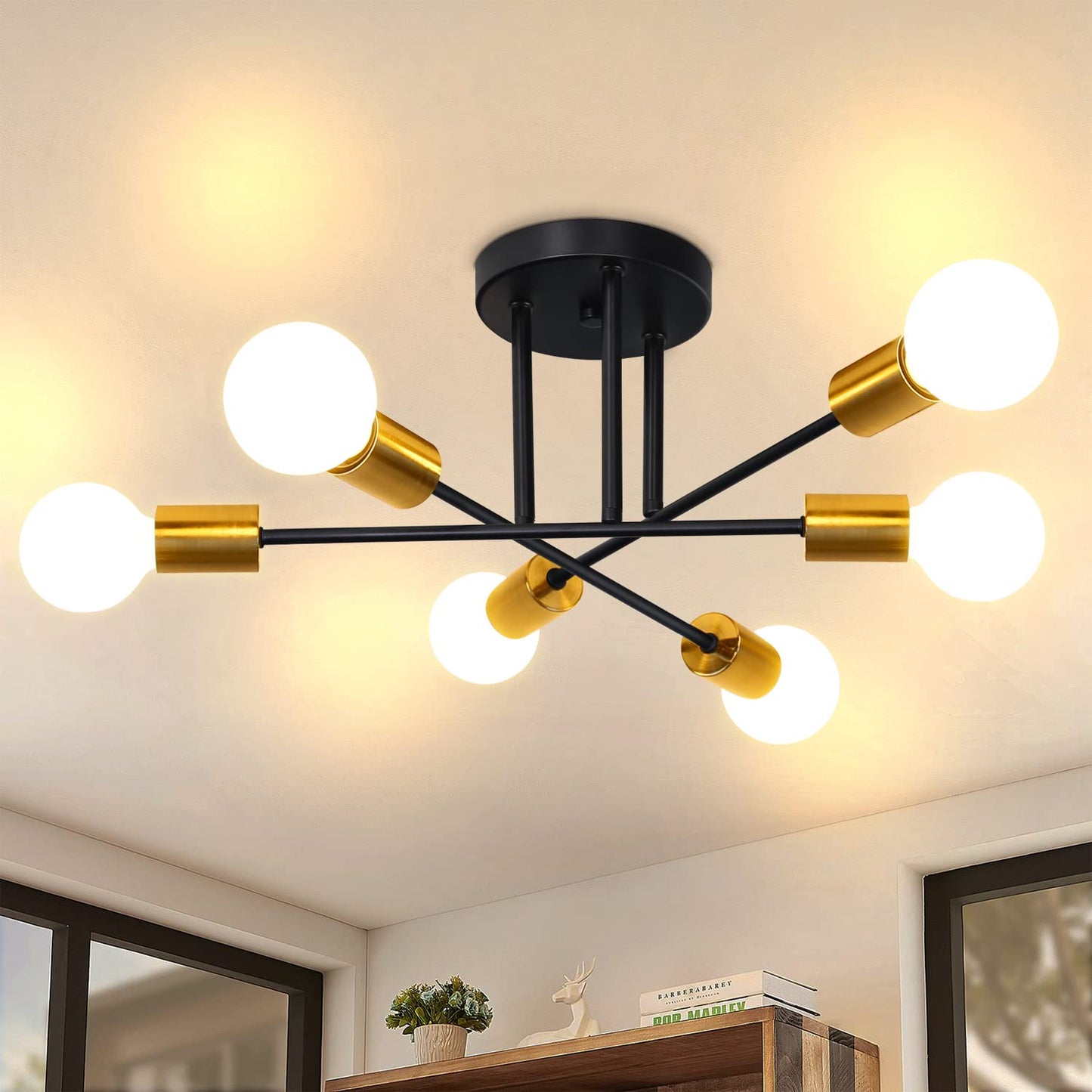 ZMH 2ER Deckenlampe Vintage Deckenleuchte E27-6 Flammig Retro Wohnzimmerlampe Industrial Schlafzimmerlampe Gold aus Metall f¨¹r Schlafzimmer K¨¹che Esszimmer Wohnzimmer