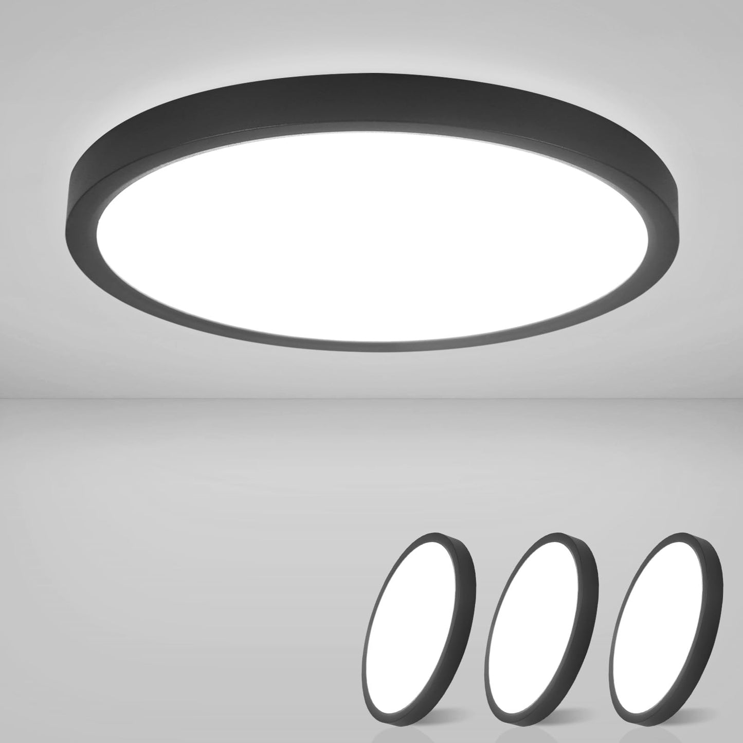 ZMH Deckenlampe LED Deckenleuchte Flach - 3ER Badezimmerlampe Schwarz ?22cm Badezimmer Deckenbeleuchtung 15W Schlafzimmerlampe IP44 Wasserdicht Badlampe Rund K¨¹chenlampe Kaltwei? f¨¹r Bad Schlafzimmer