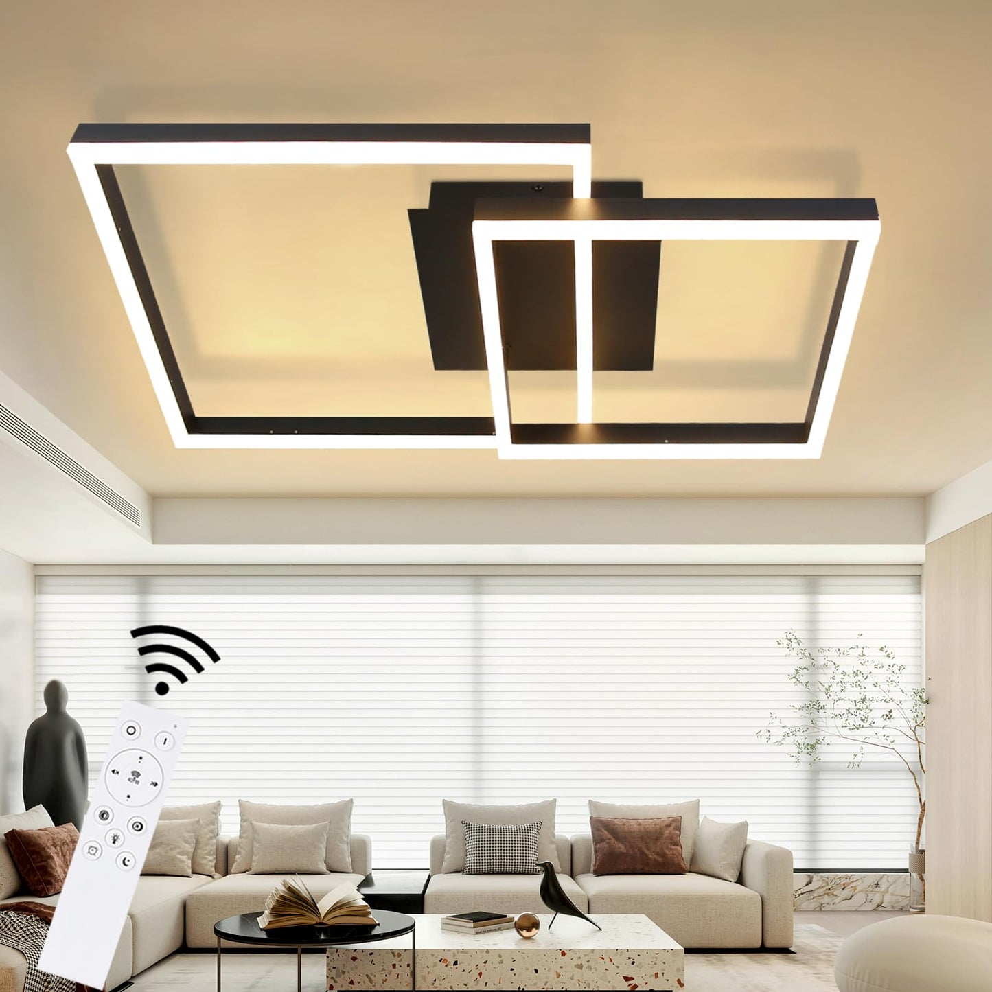 ZMH Deckenlampe LED Deckenleuchte Wohnzimmer - Schlafzimmerlampe Schwarz 61CM Wohnzimmerlampe Dimmbar Modern Design mit Fernbedienung 50W Deckenbeleuchtung f¨¹r Schlafzimmer K¨¹che B¨¹ro Esszimmer Flur