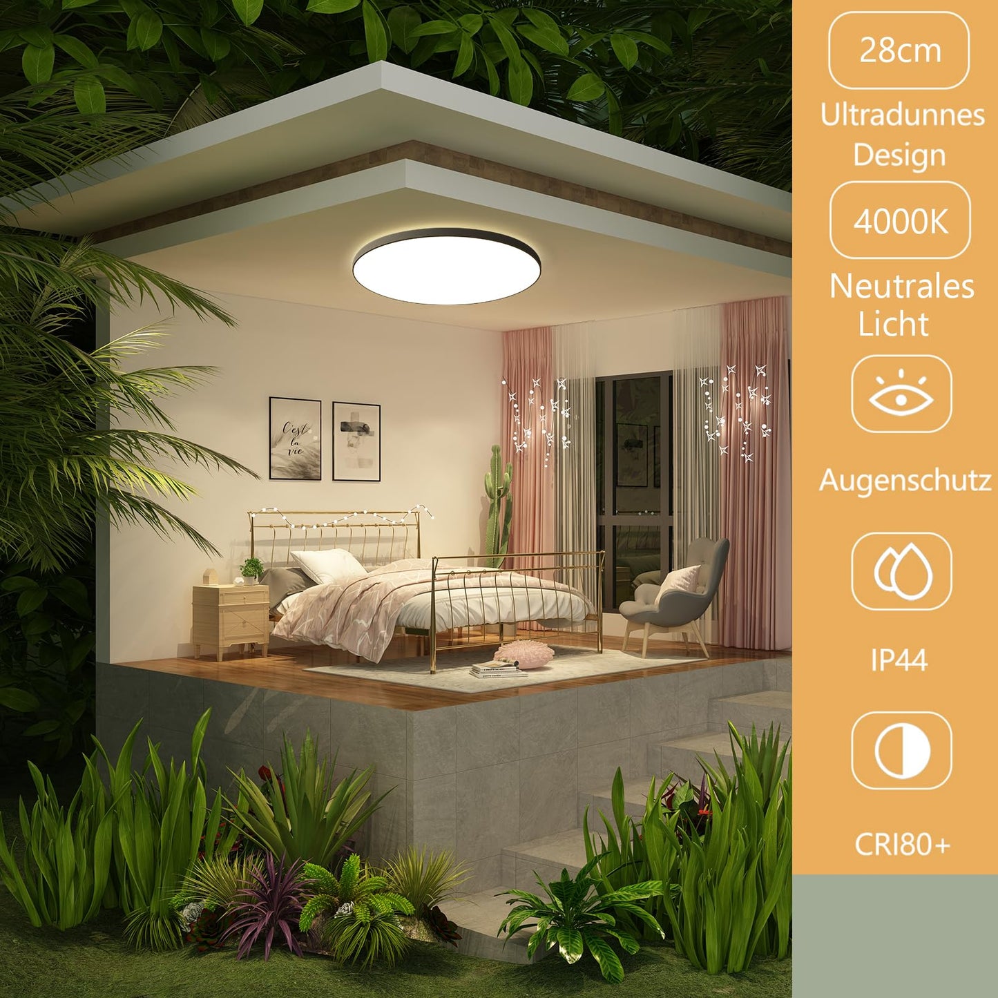 ZMH LED Deckenleuchte Schwarz Deckenlampe - Flach K¨¹chenlampe IP44 Wasserdicht Badlampe Rund ?28cm Flurlampe 17W Modern f¨¹r Wohnzimmer Schlafzimmer Bad Flur K¨¹che Kinderzimmer Eingang