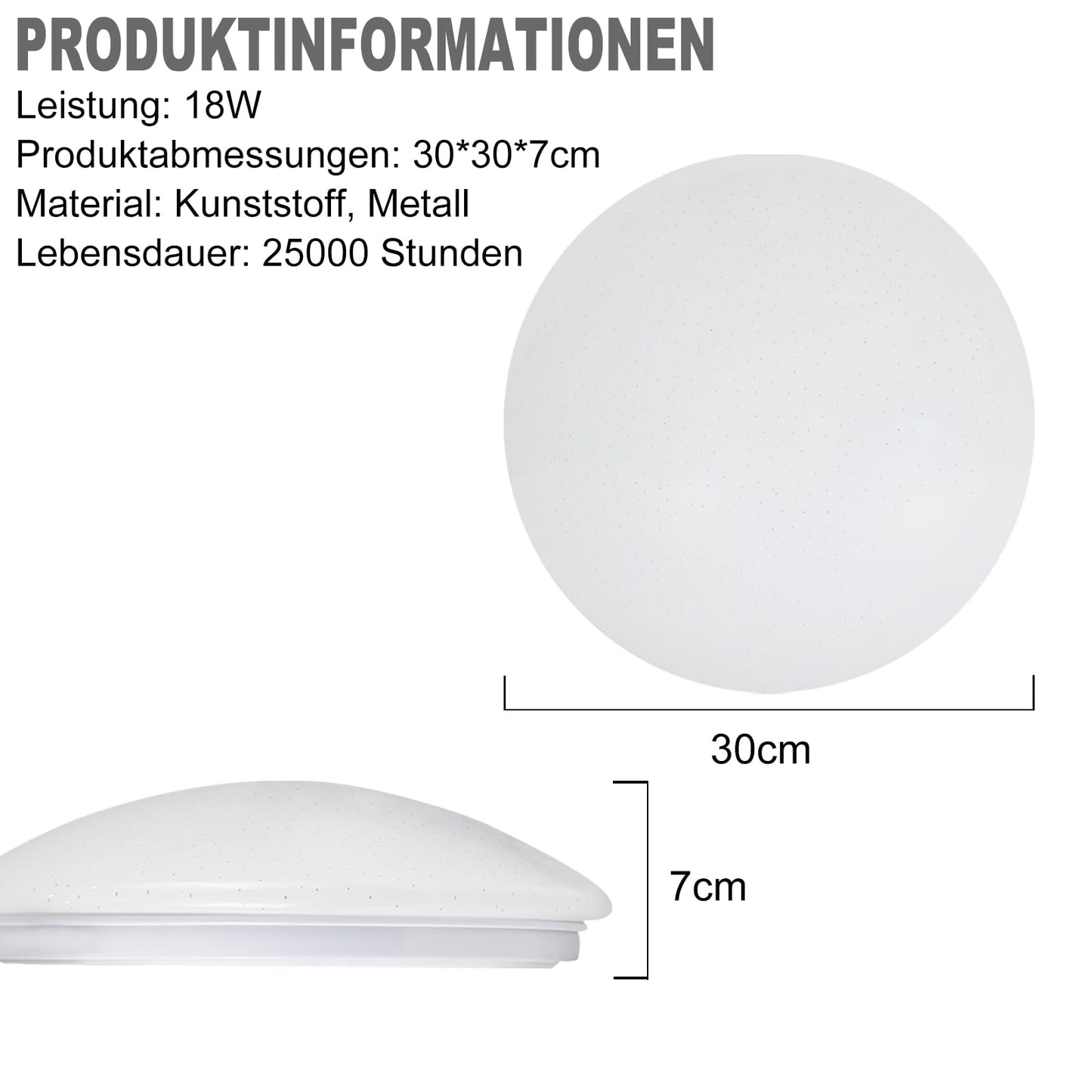 ZMH Deckenlampe LED Deckenleuchte Schlafzimmer - ?30cm 18W Schlafzimmerlampe Badezimmer Deckenbeleuchtung Sternenhimmel Rund Badlampe 4000K IP44 Wasserdicht f¨¹r Bad K¨¹che Kinderzimmer Flur