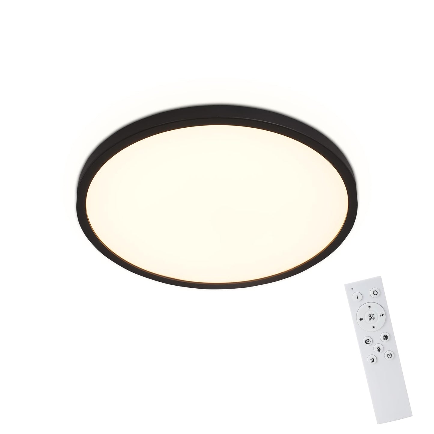 ZMH LED Deckenleuchte Flach Schwarz - 28W Dimmbar Deckenlampe Rund mit Fernbedienung 3000-6500K ?30 CM Badezimmerlampe f¨¹r K¨¹che Esszimmer Flur Schlafzimmer Badezimmer