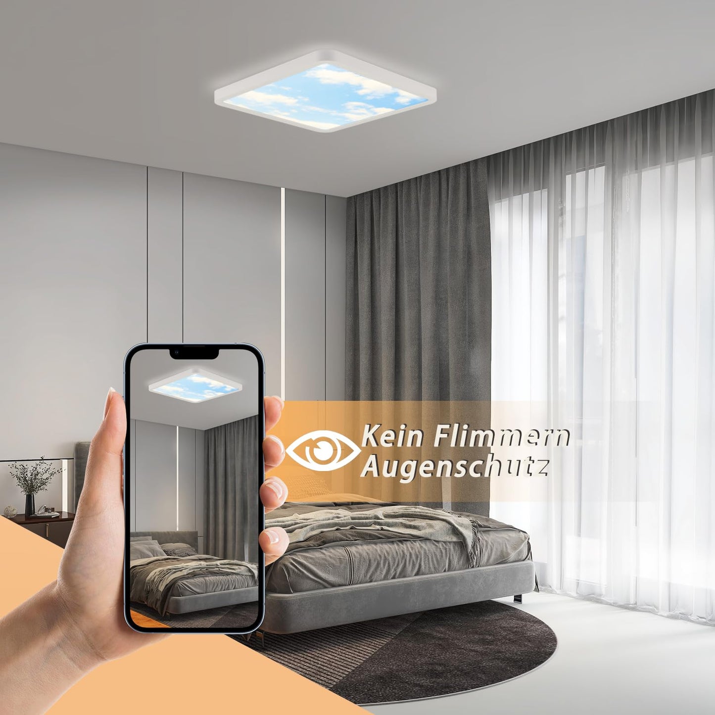 ZMH Deckenlampe LED Deckenleuchte Flach - Schlafzimmerlampe 23cm Schlafzimmer Kinderzimmer Deckenbeleuchtung 4000K Badlampe IP44 K¨¹chenlampe Quadratisch Badezimmerlampe 23W f¨¹r Badezimmer K¨¹che Flur