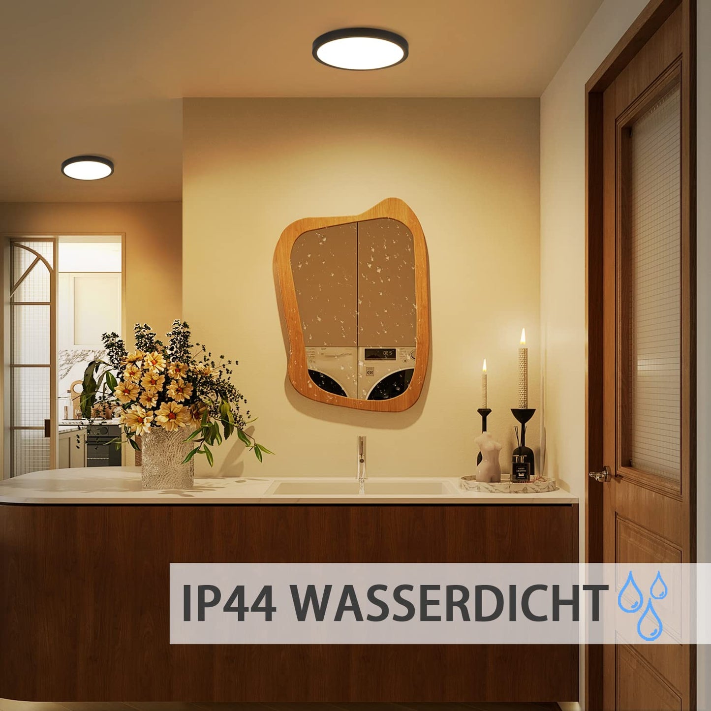 ZMH Deckenlampe LED Deckenleuchte Flach - K¨¹chenlampe Schwarz 8W Badezimmerlampe Rund K¨¹che Deckenbeleuchtung 3000K Schlafzimmerlampe Klein Badlampe IP44 Flurlampe ?17cm f¨¹r Schlafzimmer Bad Flur