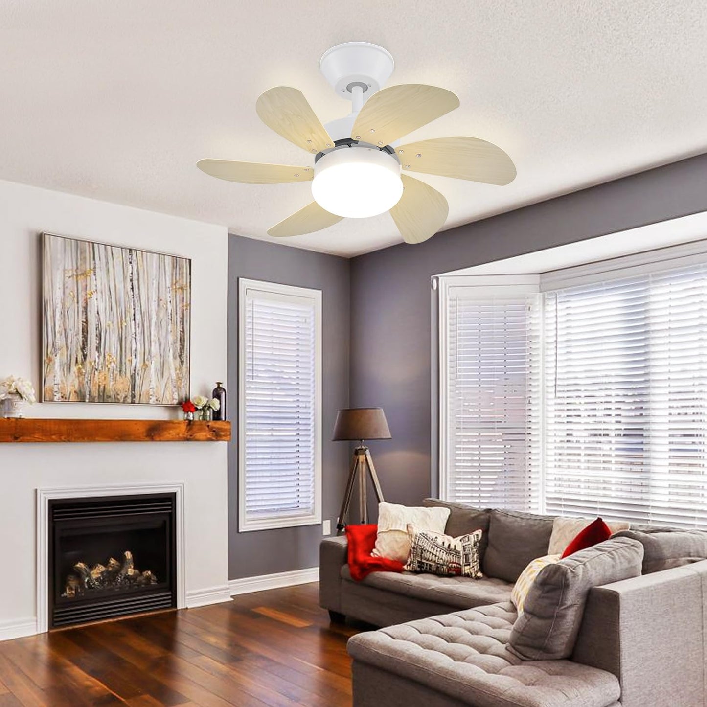 ZMH Deckenventilator Mit Beleuchtung und Fernbedienung Leise - Deckenlampe 6 Fl¨¹geln ?75 cm Ventilator Timing Deckenleuchte Einzelleuchte Fan Sommer-/Winter Schlafzimmer Esszimmer/Holzfarbe