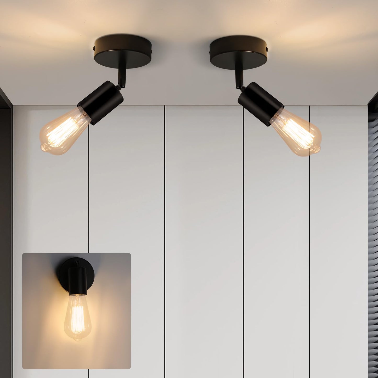 ZMH 2ER Deckenleuchte E27 Deckenlampe Schwarz - Deckenstrahler 1 Flammig Flur Deckenspot Vintage Wandstrahler Schwenkbar 330¡ã MAX.40W K¨¹che lampe f¨¹r Wohnzimmer Schlafzimmer