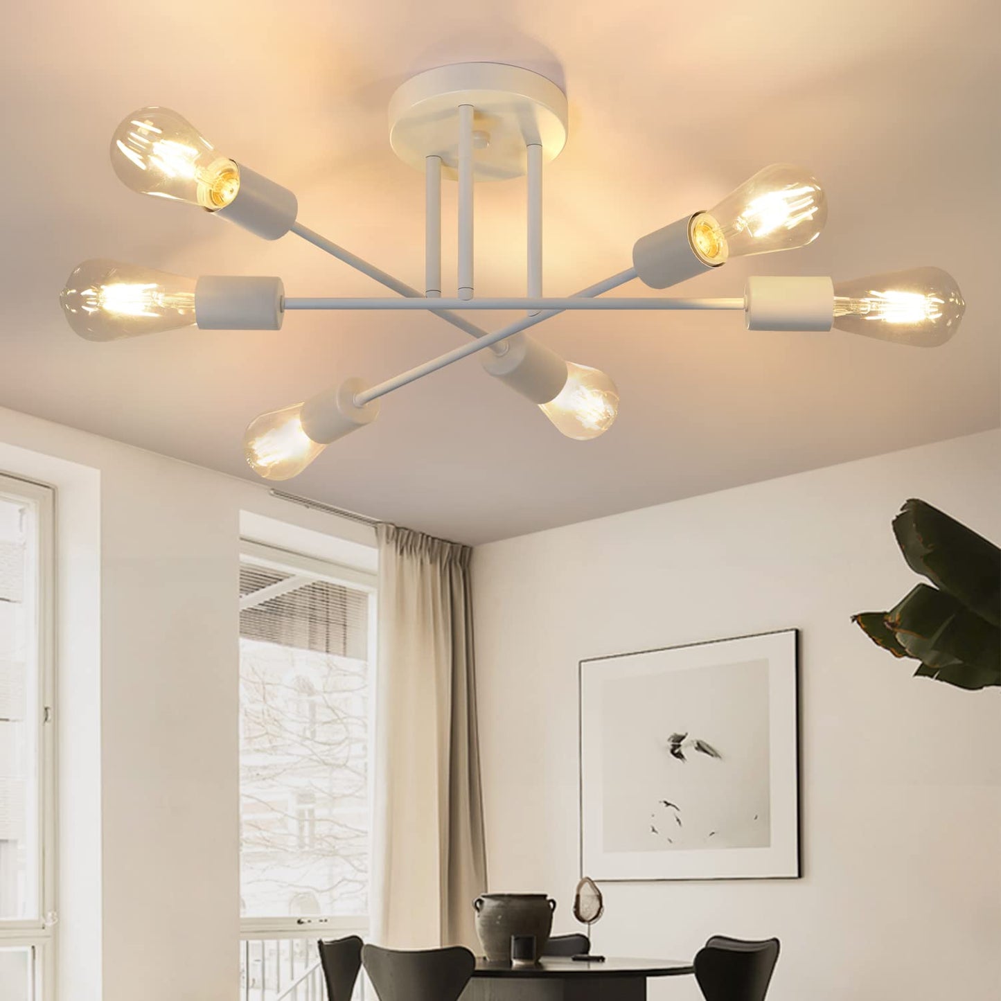 ZMH Deckenlampe Vintage Deckenleuchte Wohnzimmer E27 Retro Schlafzimmerlampe 6 Flammig Kronleuchter Wei? Esstischlampe Industriell Rustikal Stil Beleuchtung (ohne Leuchtmittel)