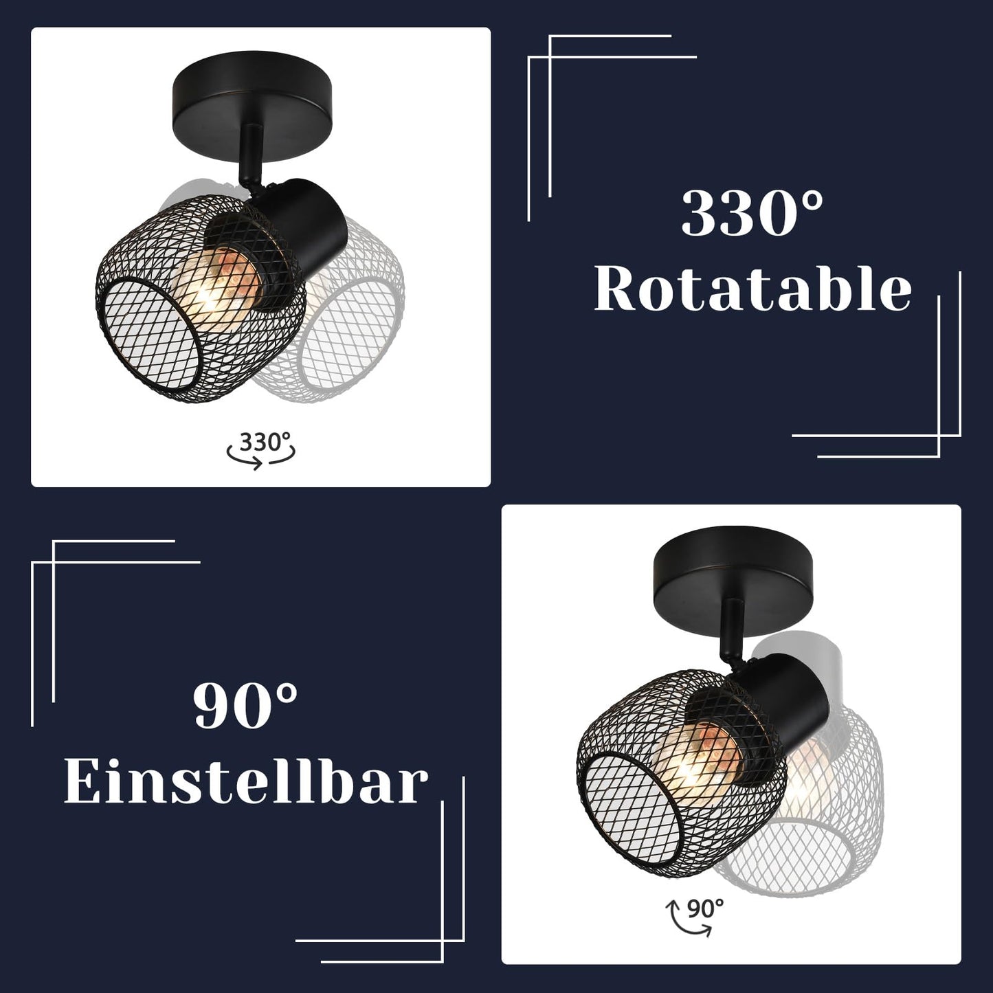 ZMH Deckenstrahler Schwarz 1 Flammig Deckenleuchte - Deckenlampe Metall Flurlampe Vintage Schwenkbar 330¡ãStrahler E27 Innen f¨¹r K¨¹che flur Kinderzimmer Wohnzimmer Schlafzimmer Max.40W