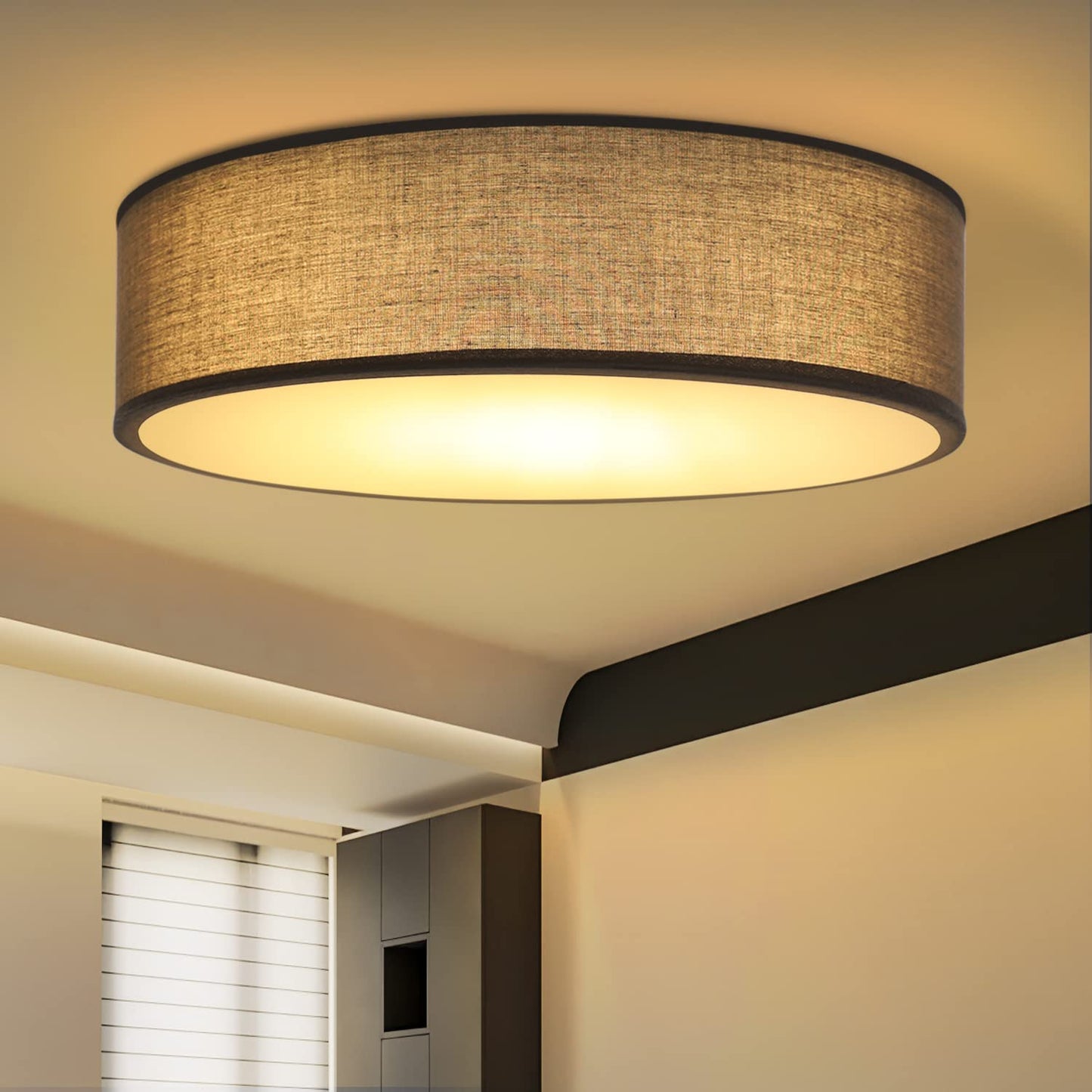 ZMH Deckenlampe Rund Deckenleuchte Schlafzimmer - Grau Stoff Wohnzimmerlampe 2 Flammig E27 Schlafzimmerlampe Modern K¨¹chenlampe mit Stoffschirm Flurlampe f¨¹r Wohnzimmer K¨¹che Flur ?38CM