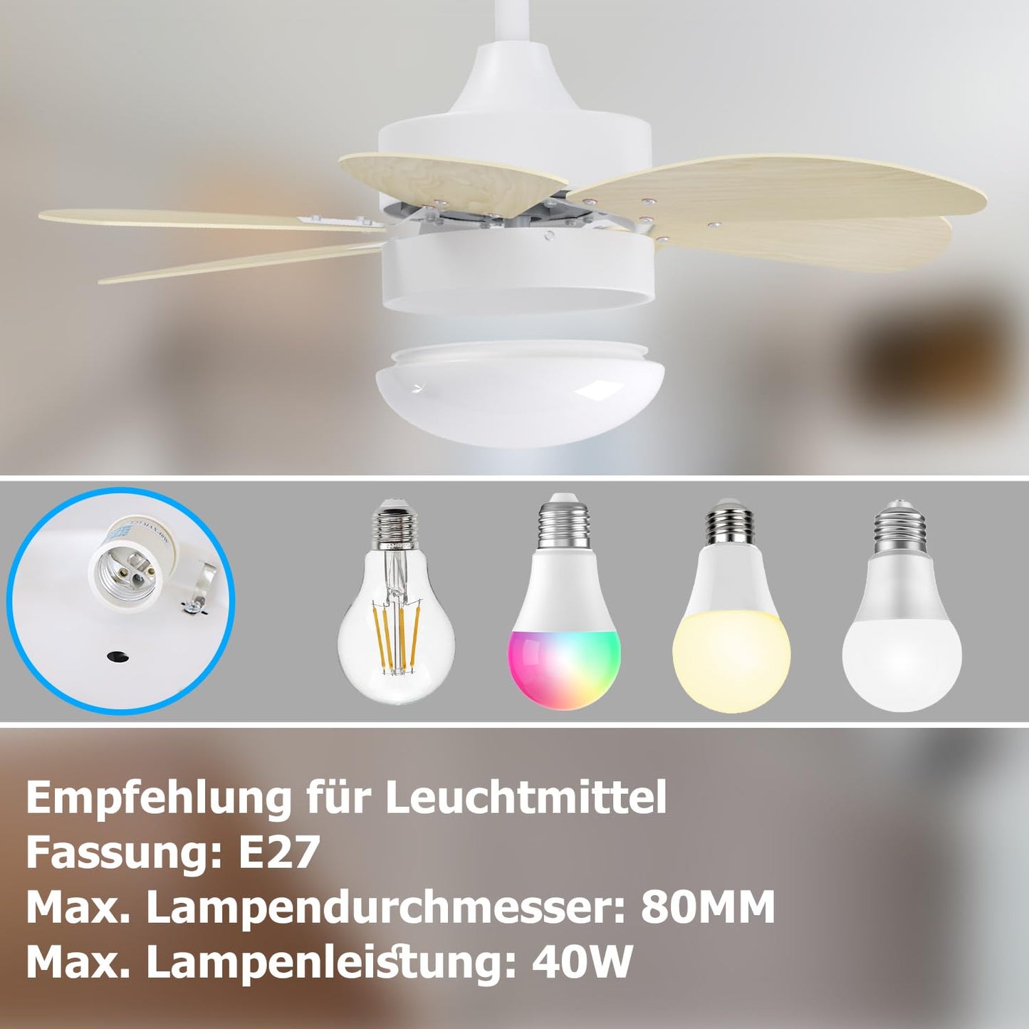 ZMH Deckenventilator Mit Beleuchtung und Fernbedienung Leise - Deckenlampe 6 Fl¨¹geln ?75 cm Ventilator Timing Deckenleuchte Einzelleuchte Fan Sommer-/Winter Schlafzimmer Esszimmer/Holzfarbe