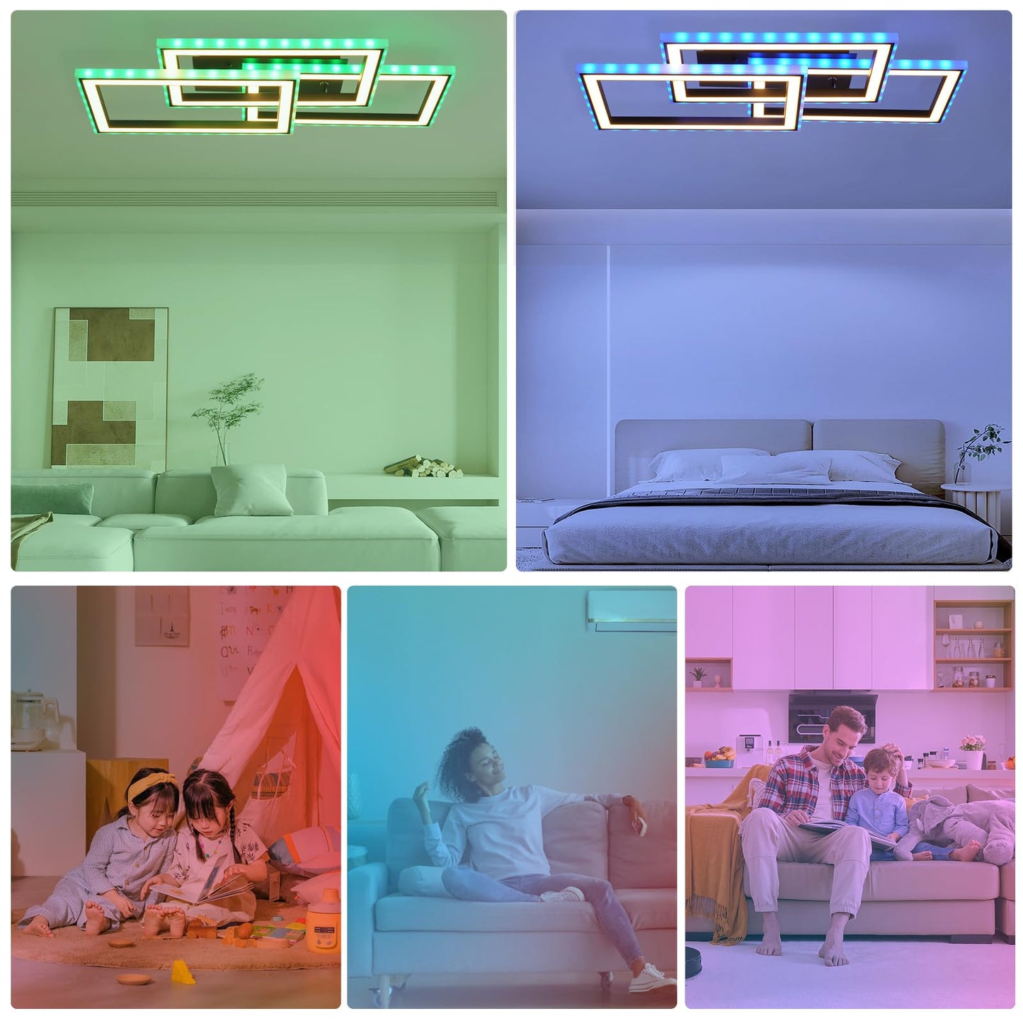 ZMH Deckenlampe LED Deckenleuchte Wohnzimmer - 45W Wohnzimmerlampe Schwarz Modern Schlafzimmerlampe Dimmbar mit Fernbedienung RGB Farbwechsel Schlafzimmer Deckenbeleuchtung Geometrisch f¨¹r K¨¹che