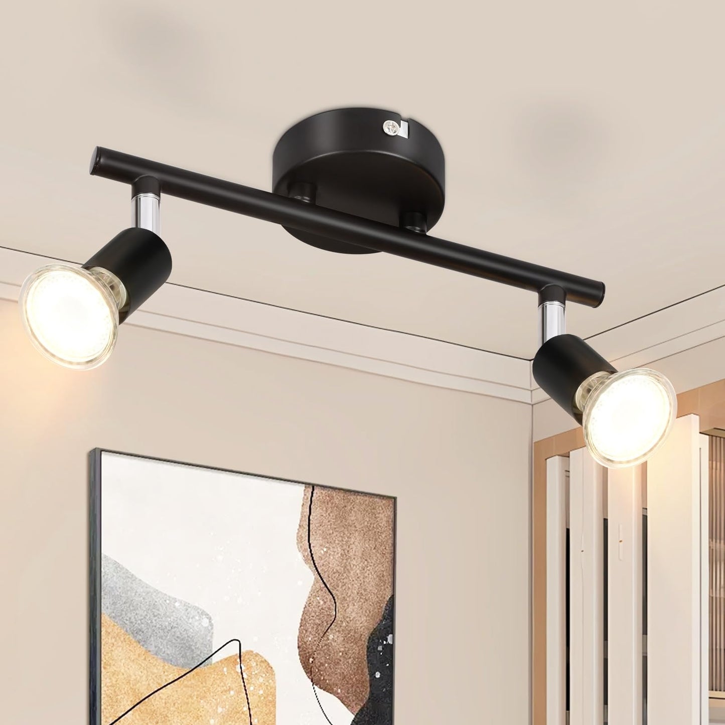 ZMH Deckenleuchte 2 Flammig Schwarz Deckenspot - Deckenstrahler LED Schwenkbar 330¡ã GU10 Strahlar Ceiling Deckenlampe Schlafzimmer Wandstrahler f¨¹r Flur Schlafzimmer Korrid Wohnzimmer