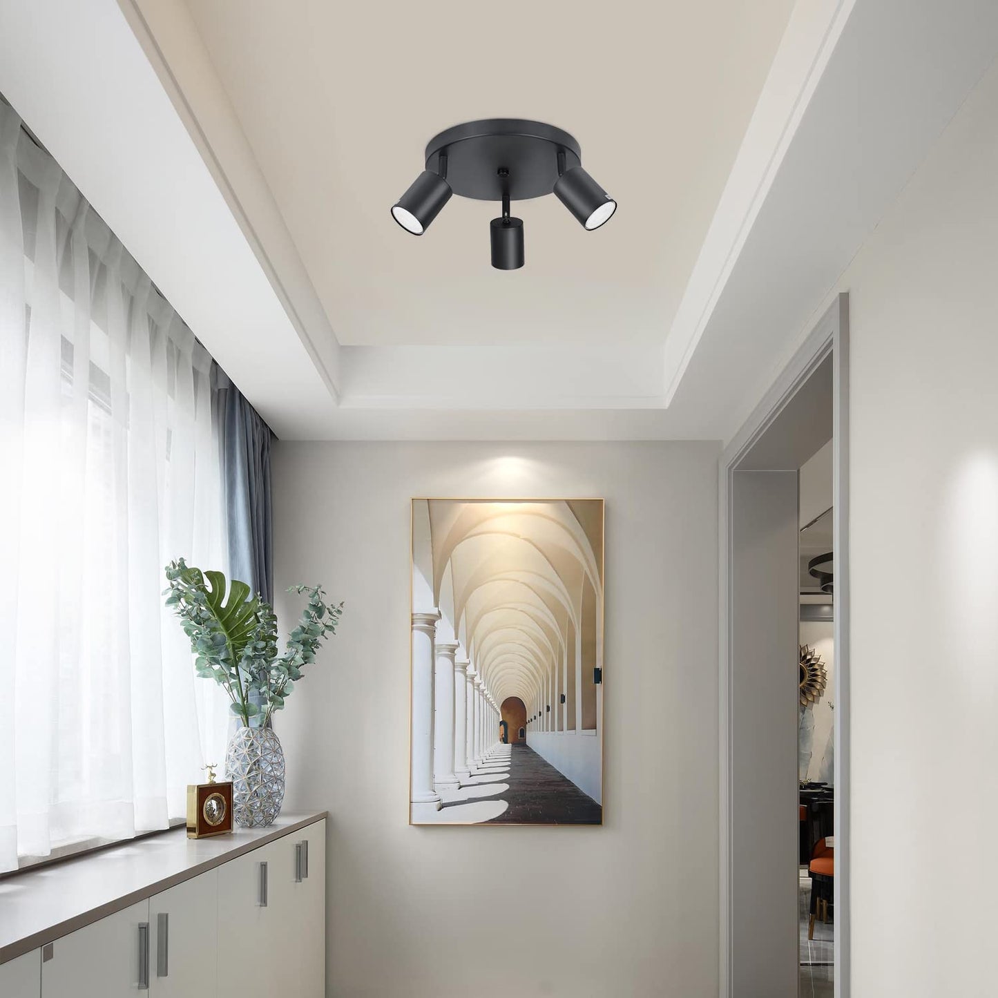 ZMH LED Deckenleuchte Schwarz Deckenstrahler - Deckenlampe 3 Flammig Rund Deckenspots GU10 Strahler Metall K¨¹chenlampe Schwenkbar 350¡ã Spotleuchte f¨¹r Wohnzimmer Schlafzimmer K¨¹che Flur - Ohne Birne
