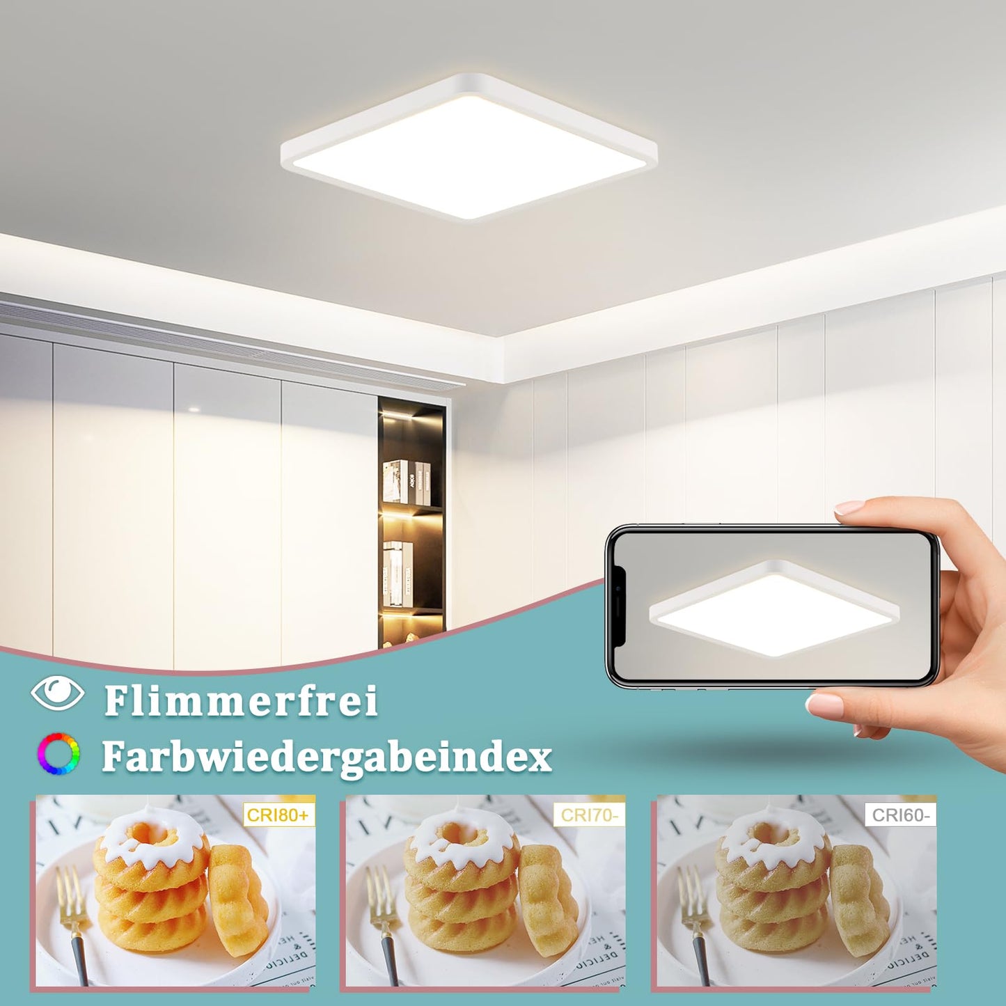 ZMH Deckenlampe LED Deckenleuchte Flach - Schlafzimmerlampe 23CM Badezimmerlampe 18W K¨¹chenlampe Eckig Schlafzimmer Deckenbeleuchtung Flurlampe Decke Badlampe 4000K f¨¹r Badezimmer K¨¹che Flur