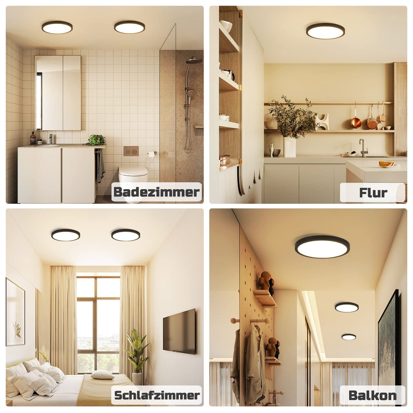 ZMH Deckenlampe LED Deckenleuchte Flach - K¨¹chenlampe Schwarz 8W Badezimmerlampe Rund K¨¹che Deckenbeleuchtung 3000K Schlafzimmerlampe Klein Badlampe IP44 Flurlampe ?17cm f¨¹r Schlafzimmer Bad Flur