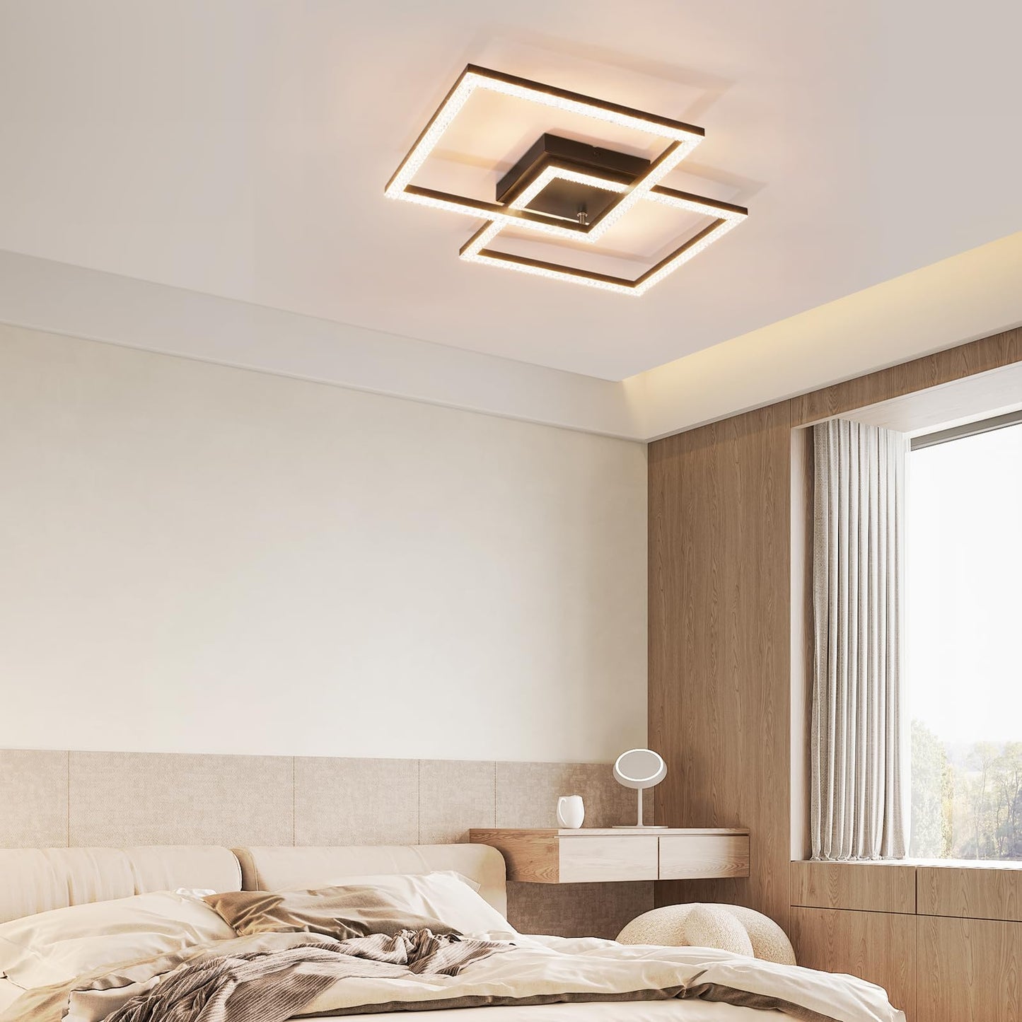 ZMH LED Deckenlampe Wohnzimmer Deckenleuchte - Schwarz 3000K Warmwei? Wohnzimmerlampe Modern Kristall Schlafzimmerlampe 24W Deckenbeleuchtung f¨¹r K¨¹che Schlafzimmer Flur