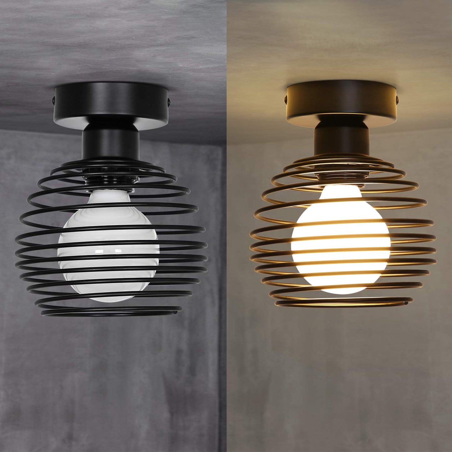 ZMH Deckenlampe Vintage Deckenleuchte Flur - 2ER Retro Flurlampe Industrial Schlafzimmerlampe Schwarz Metall Lampenschirm K¨¹chenlampe E27 Fassung max.40W Deckenbeleuchtung f¨¹r Gang Schlafzimmer K¨¹che