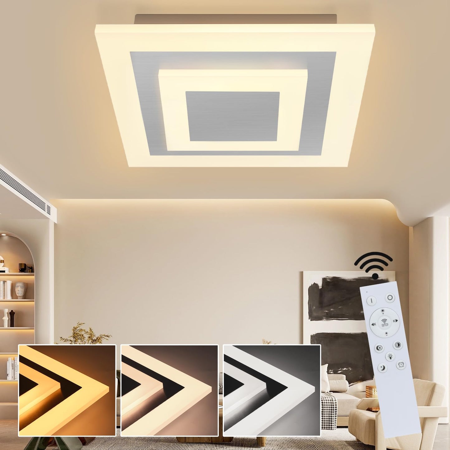 ZMH LED Deckenlampe Wohnzimmer Deckenleuchte Dimmbar - 40cm Wohnzimmerlampe mit Fernbedienung 41W Schlafzimmerlampe Quadratisch Metall Acryl Schlafzimmerlampe f¨¹r Schlafzimmer K¨¹che B¨¹ro Flur