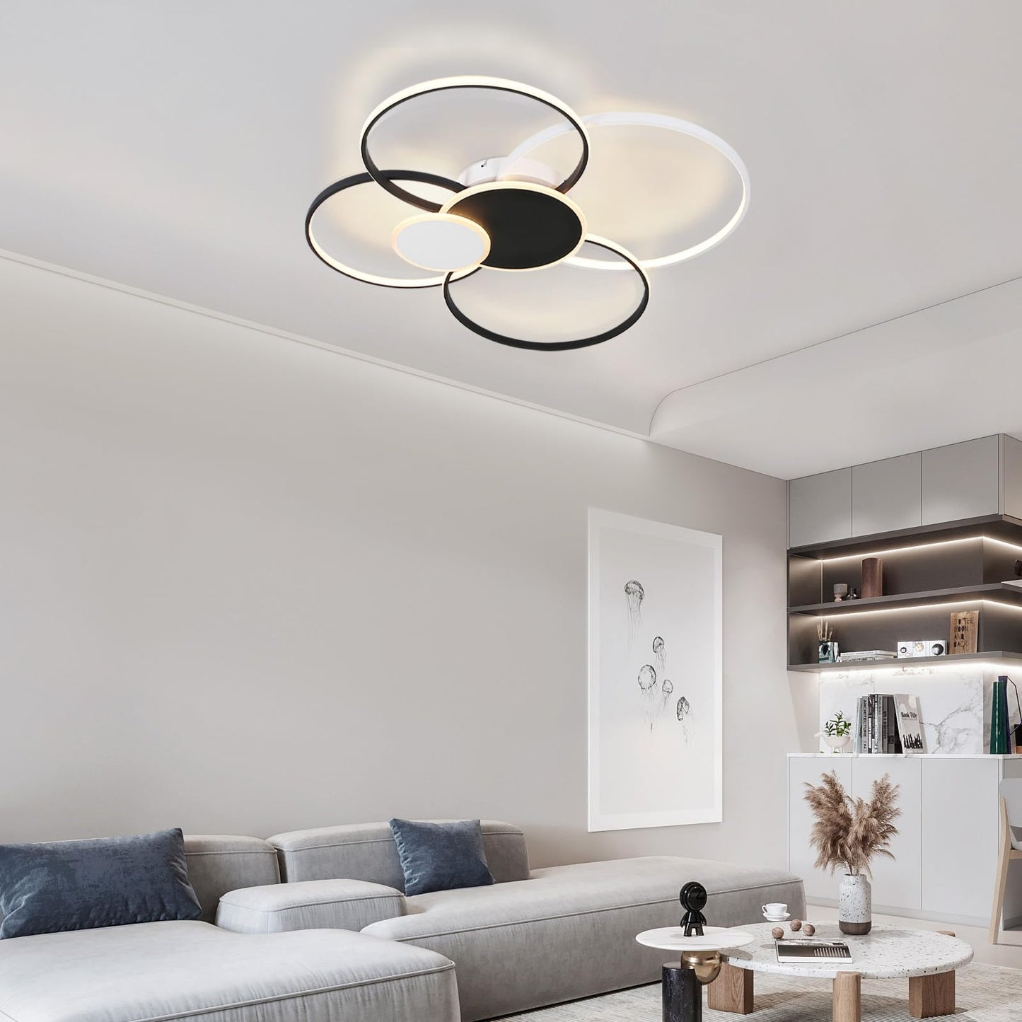 ZMH Deckenlampe LED Deckenleuchte Wohnzimmer - Modern Gro? Wohnzimmerlampe 94CM Dimmbar Schlafzimmerlampe Ring Design 72W Deckenbeleuchtung mit Fernbedienung f¨¹r Schlafzimmer B¨¹ro Hotel K¨¹che