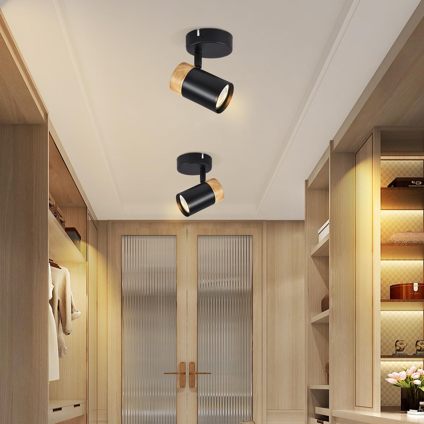 ZMH Deckenstrahler Holz Deckenleuchte 1 Flammig - Deckenspots GU10 Schwenkbar 330¡ã LED Flurlampe Schwarz Vintage Deckenlampe Innen f¨¹r Gang Flur Wohnzimmer Schlafzimmer K¨¹che Ohne Leuchtmittel