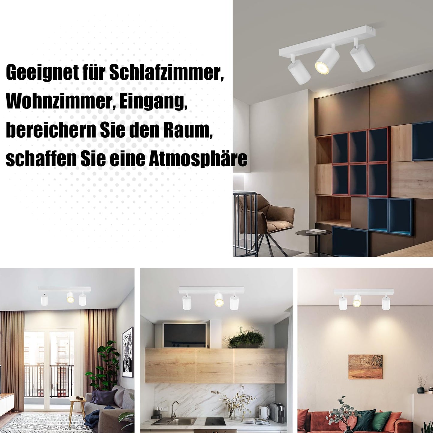 ZMH Deckenleuchte 3 Flammig Deckenlampe Weiss - Deckenstrahler GU10 Modern Deckenspot K¨¹chelampe Schwenkbar 350¡ã MAX.25W lampe f¨¹r Wohnzimmer Schlafzimmer K¨¹che Flur (ohne Leuchtmittel)
