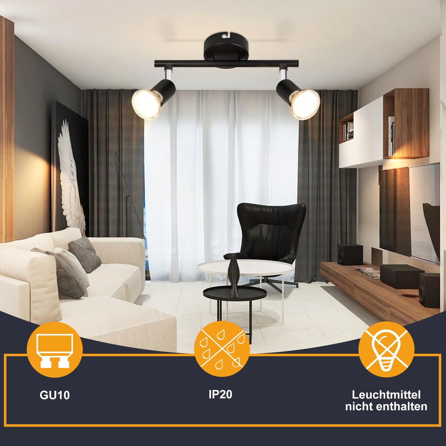 ZMH Deckenleuchte 2 Flammig Schwarz Deckenspot - Deckenstrahler LED Schwenkbar 330¡ã GU10 Strahlar Ceiling Deckenlampe Schlafzimmer Wandstrahler f¨¹r Flur Schlafzimmer Korrid Wohnzimmer