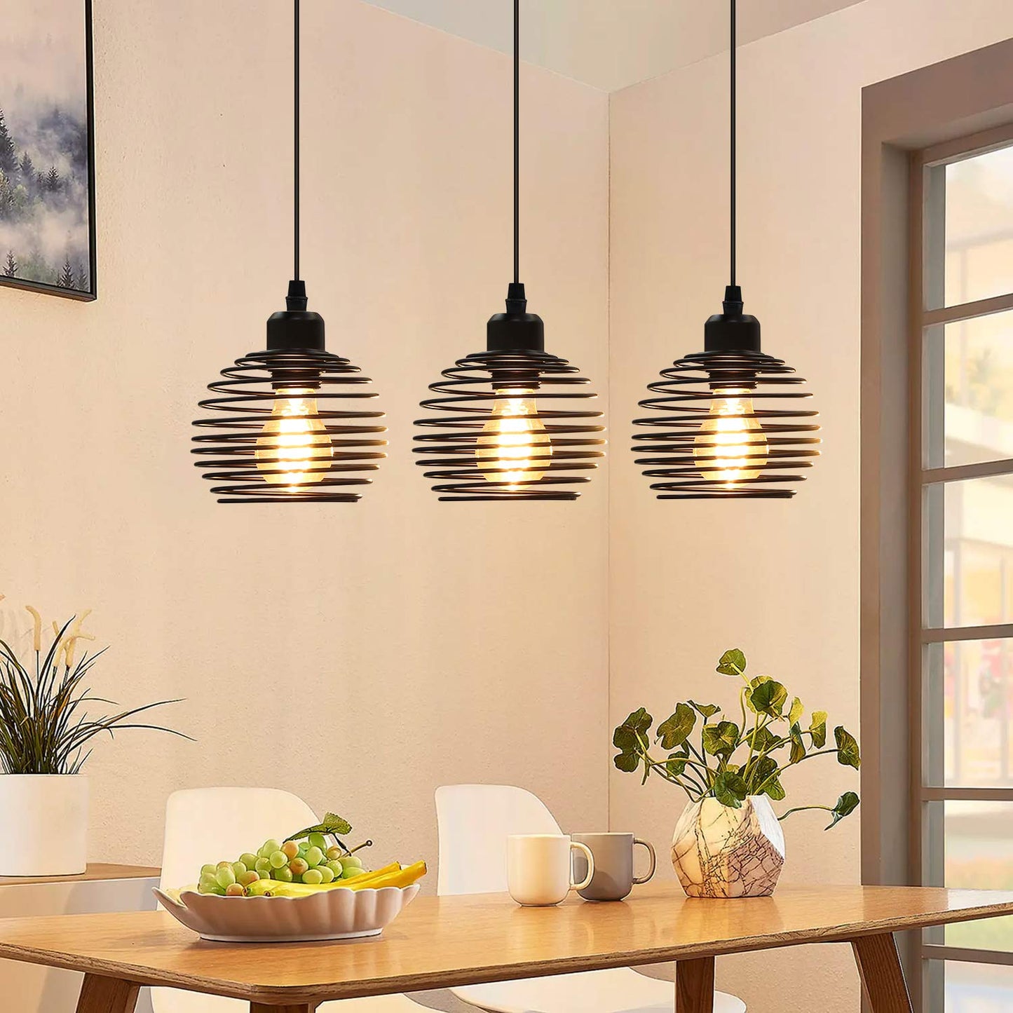 ZMH Pendelleuchte Esstisch H?ngelampe Vintage: Schwarz Esstischlampe E27 Esszimmerlampe Retro K¨¹che Industrial H?ngeleuchte Metall Pendellampe f¨¹r Esszimmer Wohnzimmer Arbeitszimmer Restaurant B¨¹ro
