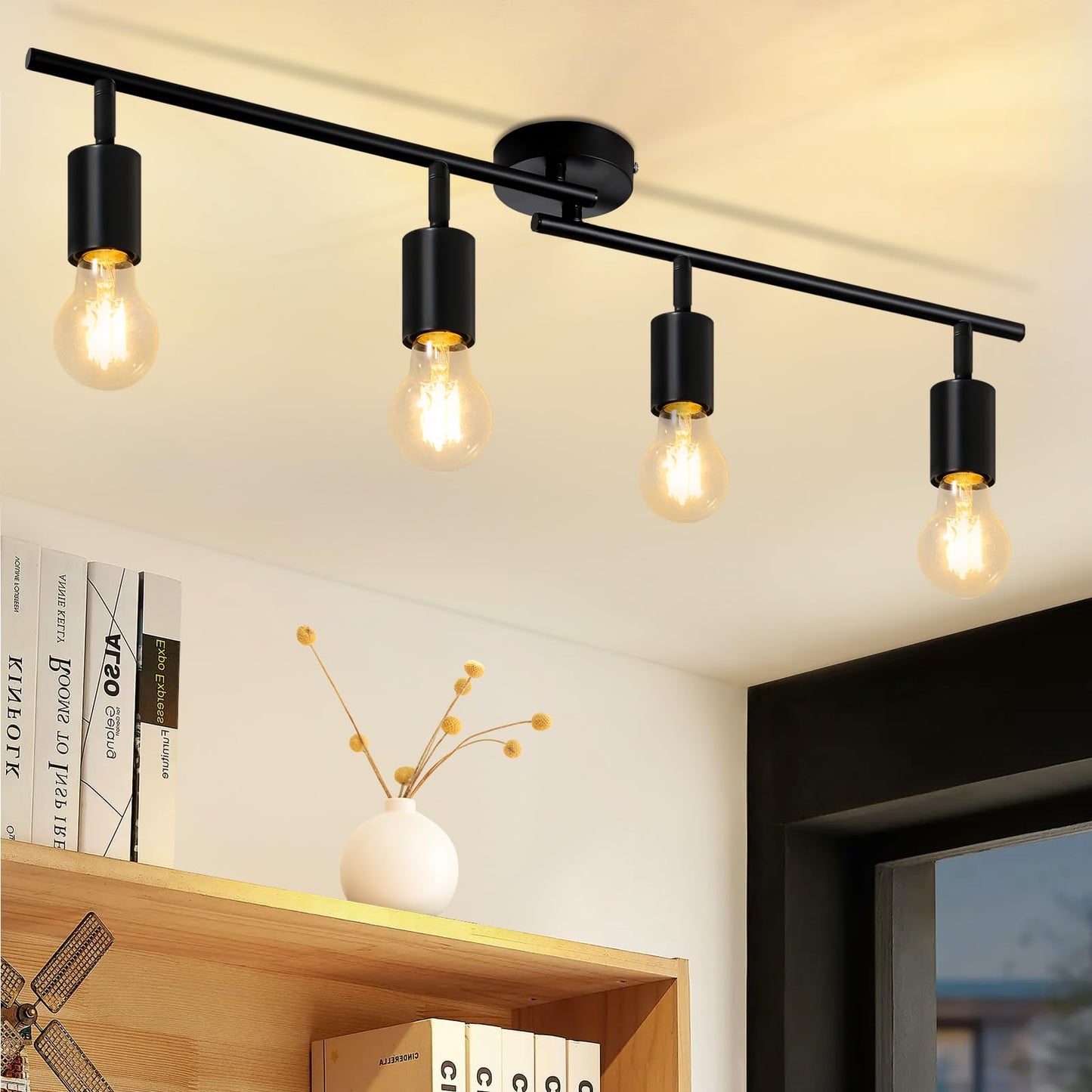 ZMH Deckenleuchte Schwarz Deckenstrahler 4 Flammig - E27 Flur Deckenspot Vintage Deckenlampe Schwenkbar 350¡ã Spots Industrial k¨¹chenlampe f¨¹r K¨¹che Wohnzimmer Schlafzimmer (ohne Leuchtmittel)
