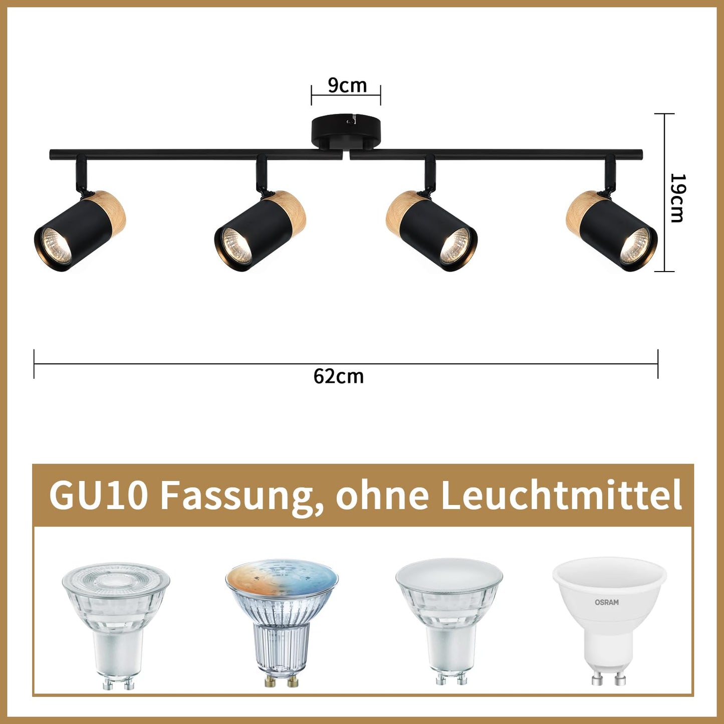 ZMH chte- Deckenlampe 4 Flammig GU10 LED Schwenkbar 330¡ã Spotleuchte f¨¹r Wohnzimmer Schlafzimmer K¨¹che kinderzimmer Ohne Leuchtmittel