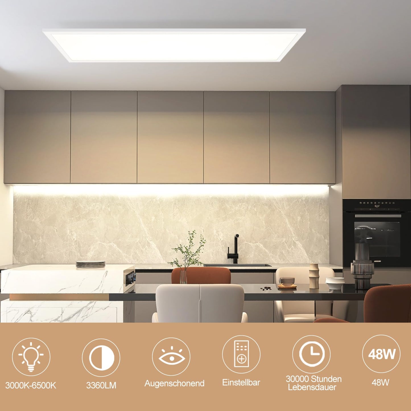 ZMH Deckenlampe LED Deckenleuchte Flach - Dimmbar Wohnzimmer Schlafzimmer K¨¹che Panel Wohnzimmerlampe Gro? 48W 120 * 30CM K¨¹chenlampe Flur Lang Rechteckig Deckenpanel B¨¹ro mit Fernbedienung