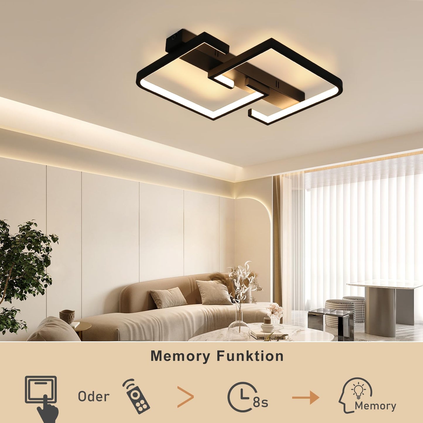 ZMH Deckenlampe LED Deckenleuchte Wohnzimmer Dimmbar mit Fernbedienung 45W 60CM Schwarz Wohnzimmerlampe aus Metall Modern Design Schlafzimmerlampe f¨¹r Schlafzimmer Esszimmer K¨¹chen Arbeitszimmer