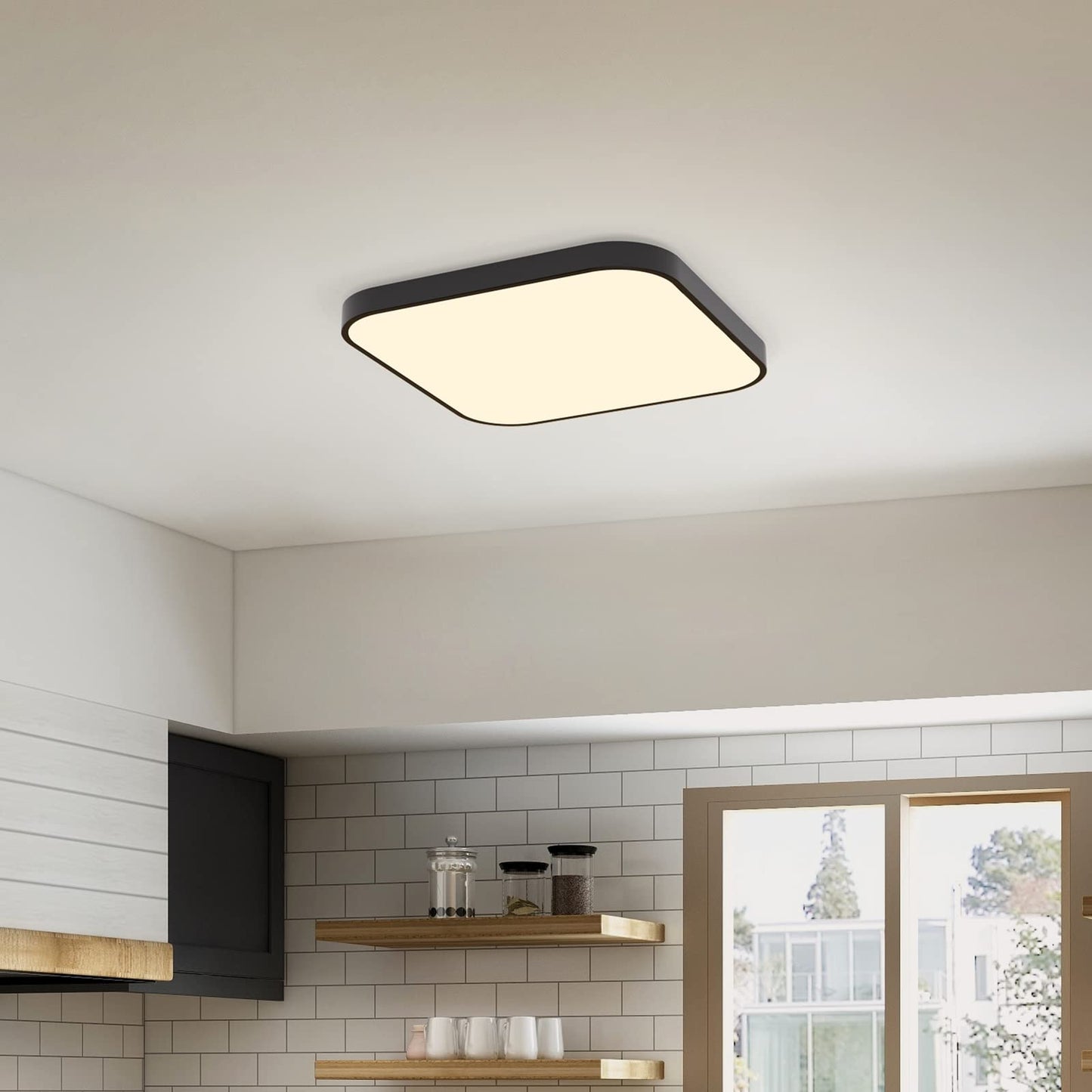 ZMH Deckenlampe LED Deckenleuchte Flach - Schlafzimmerlampe 27cm K¨¹chenlampe Schwarz Badezimmerlampe Warmwei? 19W Schlafzimmer Deckenbeleuchtung Eckig Badlampe IP44 Flurlampe f¨¹r K¨¹che Flur Badezimmer