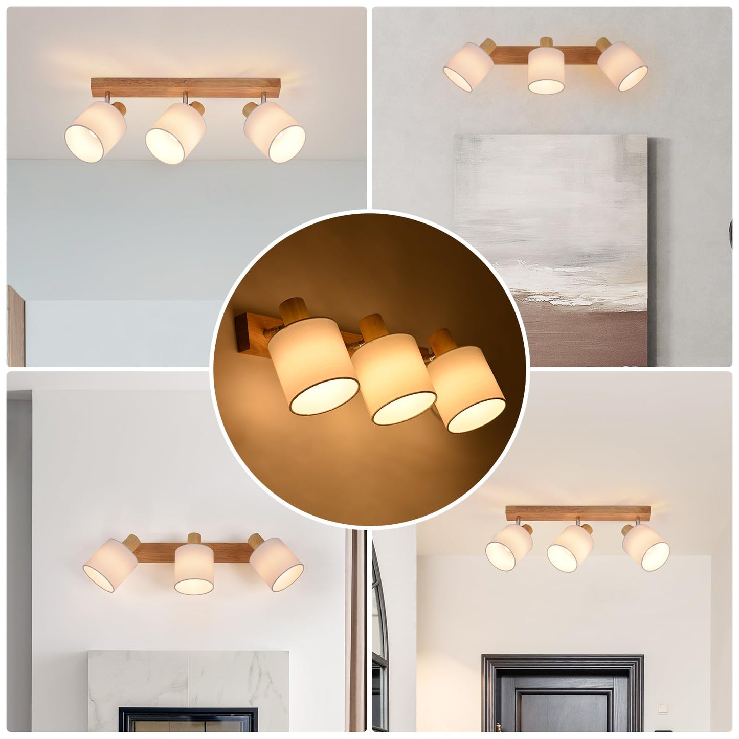 ZMH Deckenleuchte 3 Flammig Deckenlampe Flur - Deckenstrahler Modern Holz Deckenspot Wandstrahler Schwenkbar 350¡ã E14 MAX.25W lampe f¨¹r Wohnzimmer Schlafzimmer K¨¹che (ohne Leuchtmittel)