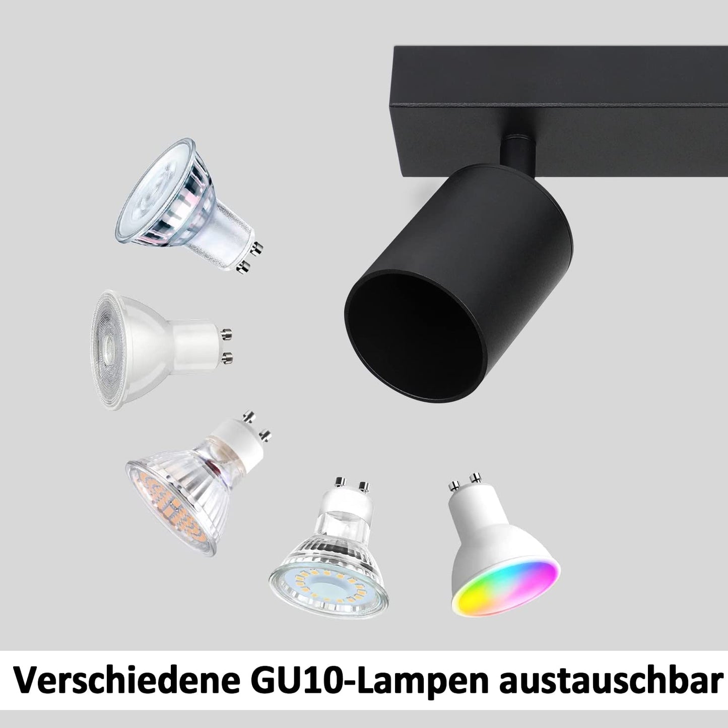 ZMH Deckenstrahler 4 Flammig Deckenlampe Wohnzimmer - Schwarz Deckenleuchte Modern GU10 Deckenspot Schwenkbar 350¡ã MAX.25W K¨¹chenlampe Spot f¨¹r Schlafzimmer K¨¹che Flur