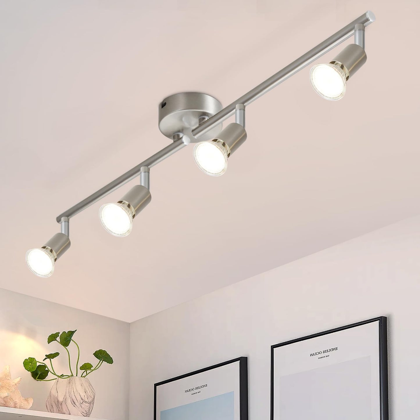 ZMH LED Deckenstrahler 4 Flammig Wohnzimmer - Deckenleuchte Modern Deckenlampe GU10 Deckenspot Schwenkbar 330¡ãDrehbar Spot Strahler Lampe Edelstahl Decke Schlafzimmer innen Ohne Leuchtmittel