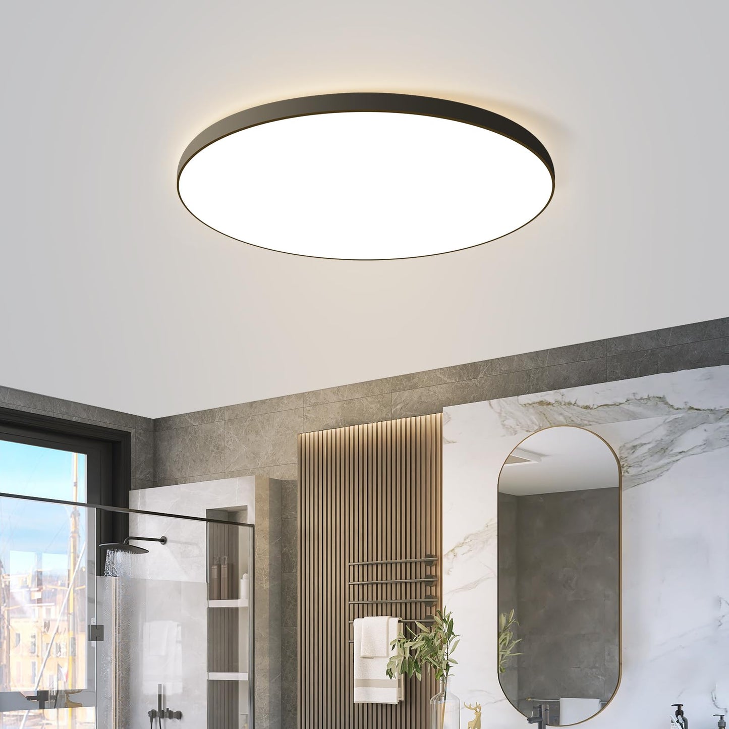 ZMH LED Deckenleuchte Schwarz Deckenlampe - Flach K¨¹chenlampe IP44 Wasserdicht Badlampe Rund ?28cm Flurlampe 17W Modern f¨¹r Wohnzimmer Schlafzimmer Bad Flur K¨¹che Kinderzimmer Eingang