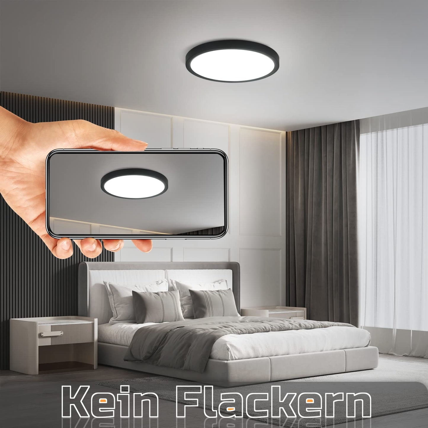ZMH Deckenlampe LED Deckenleuchte Flach - 3ER Badezimmerlampe Schwarz ?22cm Badezimmer Deckenbeleuchtung 15W Schlafzimmerlampe IP44 Wasserdicht Badlampe Rund K¨¹chenlampe Kaltwei? f¨¹r Bad Schlafzimmer