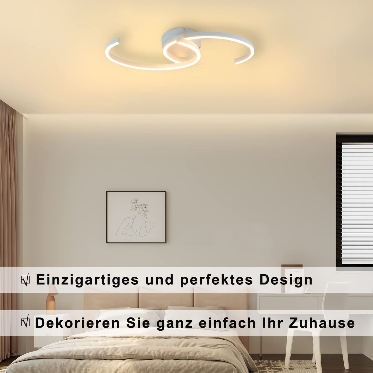 ZMH Deckenlampe Schlafzimmer LED Deckenleuchte - Schlafzimmerlampe Modern 24W Wohnzimmer Deckenbeleuchtung 60CM Wohnzimmerlampe Wei? K¨¹chelampe Warmwei? f¨¹r Schlafzimmer K¨¹che Flur Esszimmer