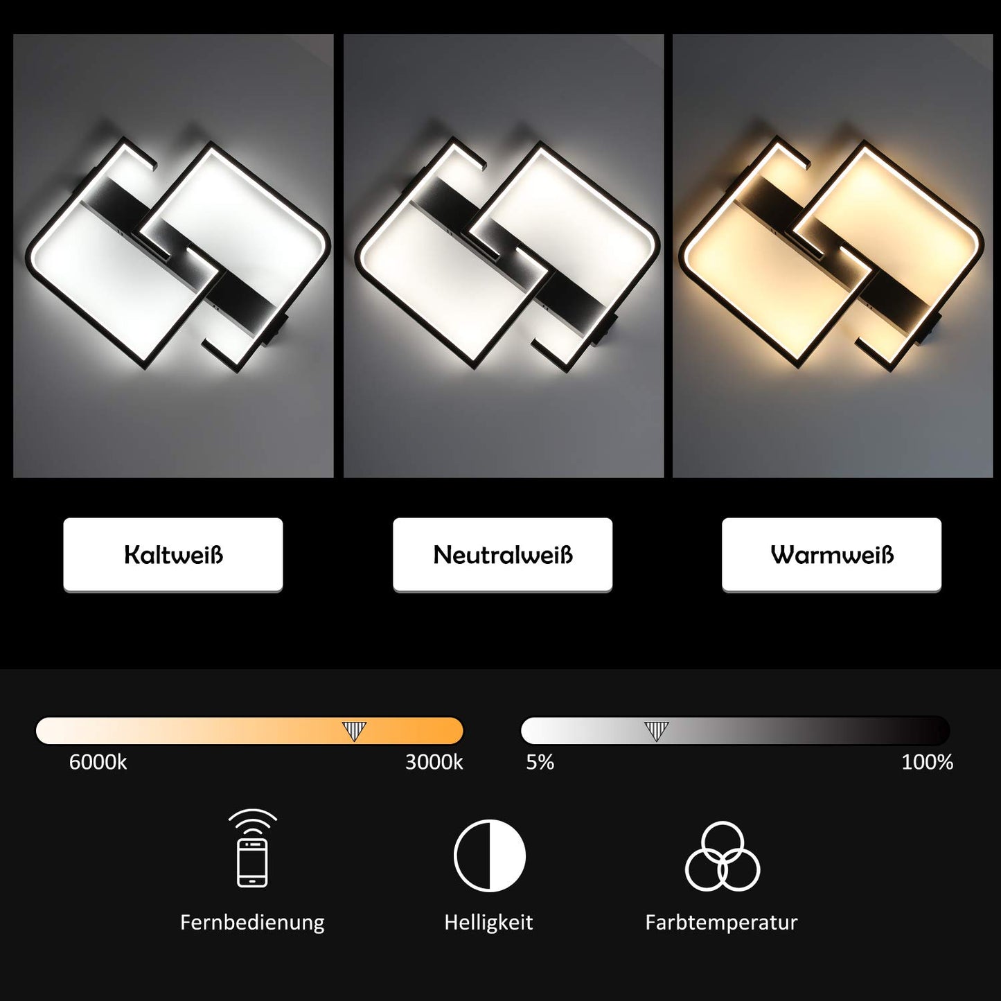 ZMH Deckenlampe LED 35W Schwarze Wohnzimmerlampe dimmbar mit Fernbedienung Modern Design Schlafzimmerlampe Esstischlampe B¨¹rolampe Flurlampe